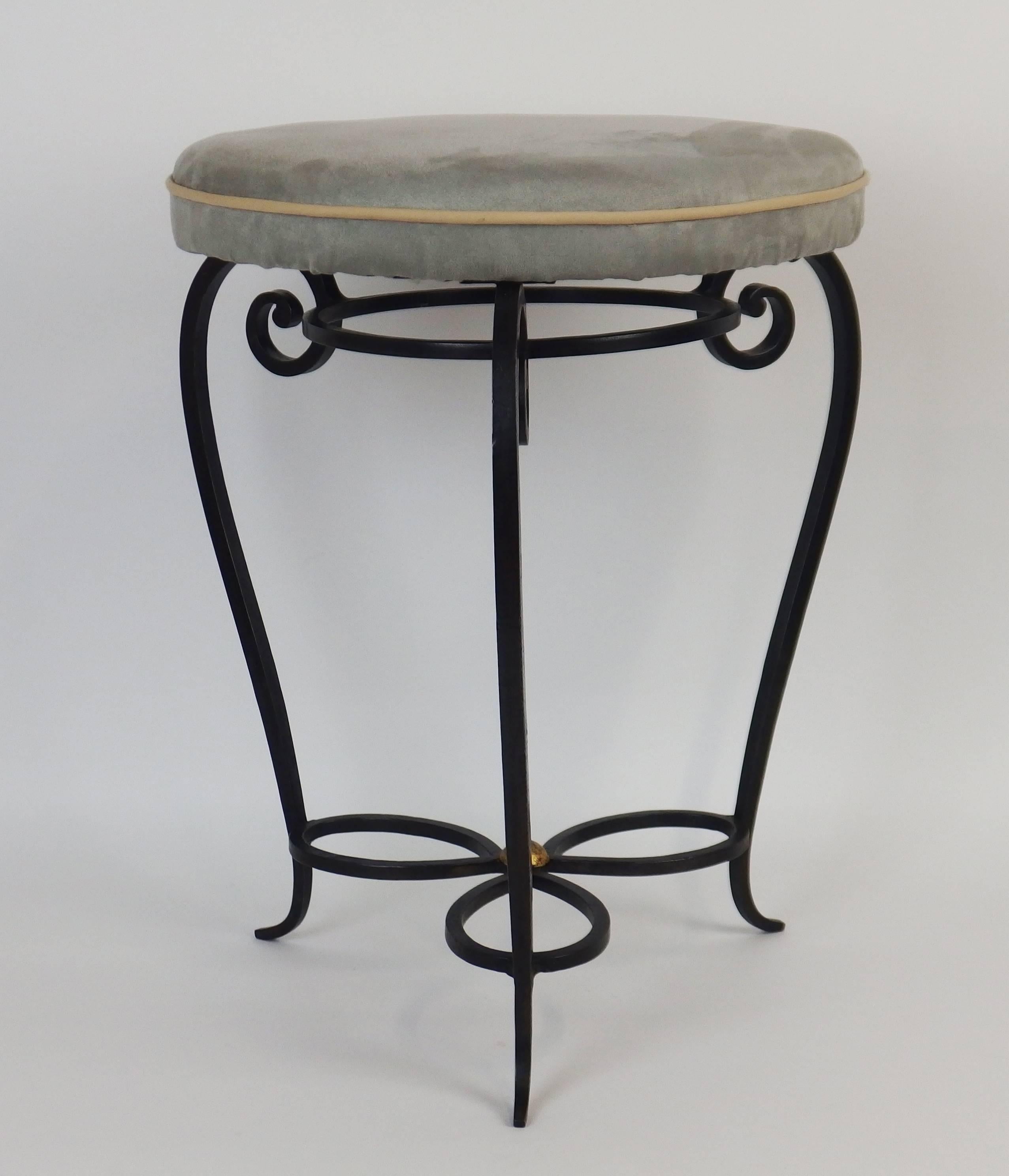 Art Deco 1940s Wrought Iron Pair of Stools For Sale