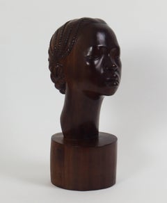 Carved Wood Sculpture of a Woman Head by Rakotondrabé