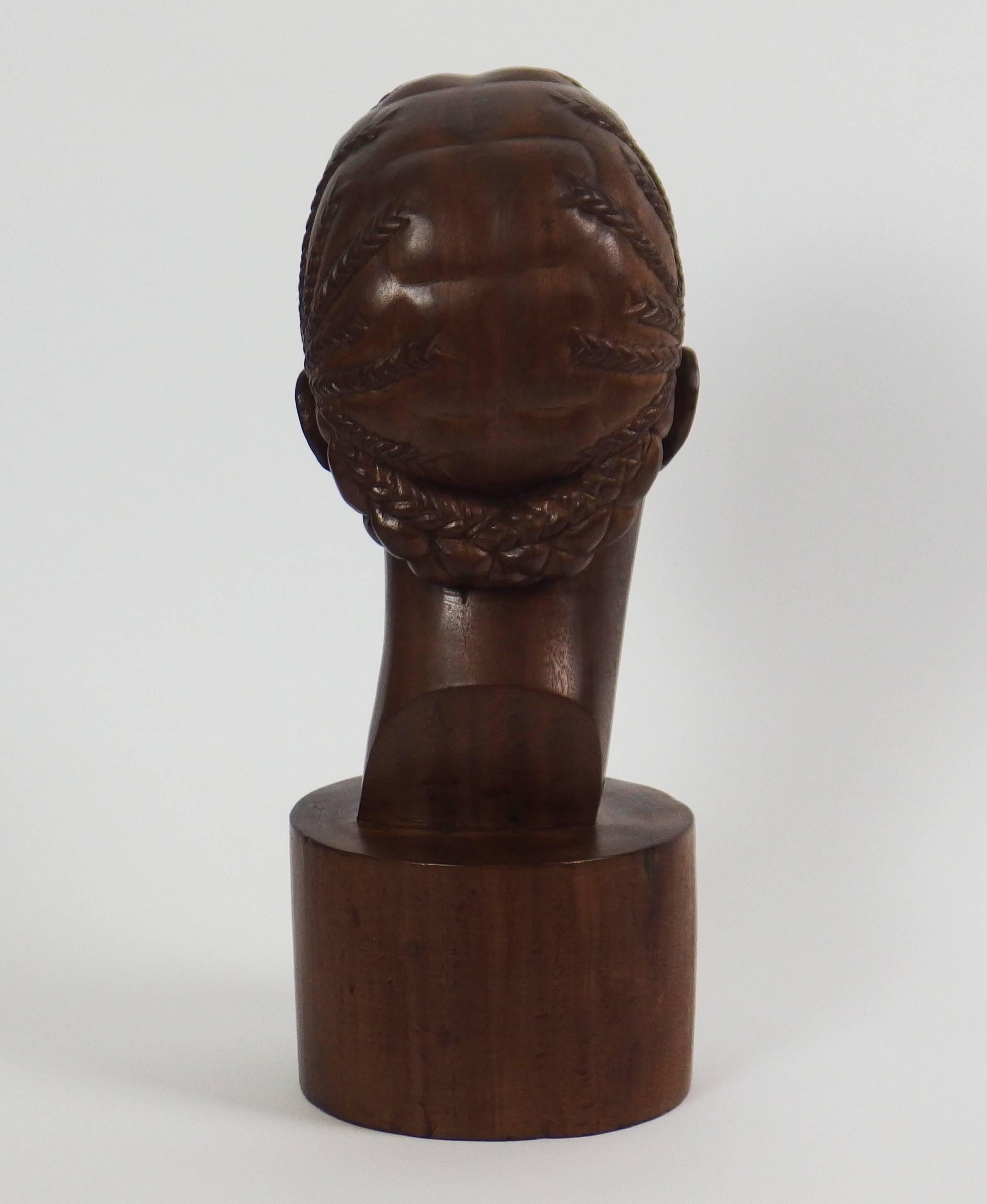 Malagasy Carved Wood Sculpture of a Woman Head by Rakotondrabé For Sale