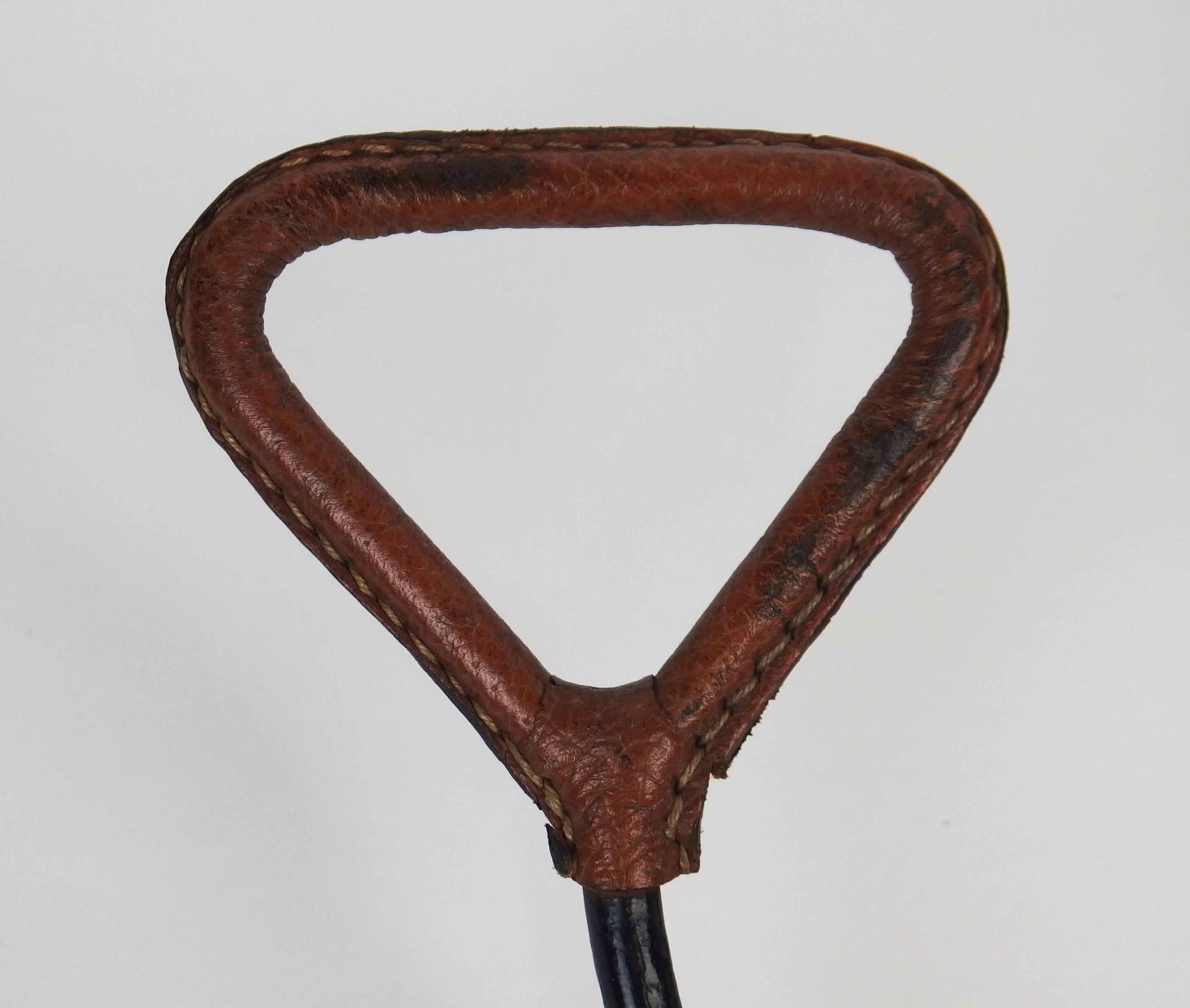 Mid-Century Modern Leather Stitched Coat Rack in the Style of Jacques Adnet