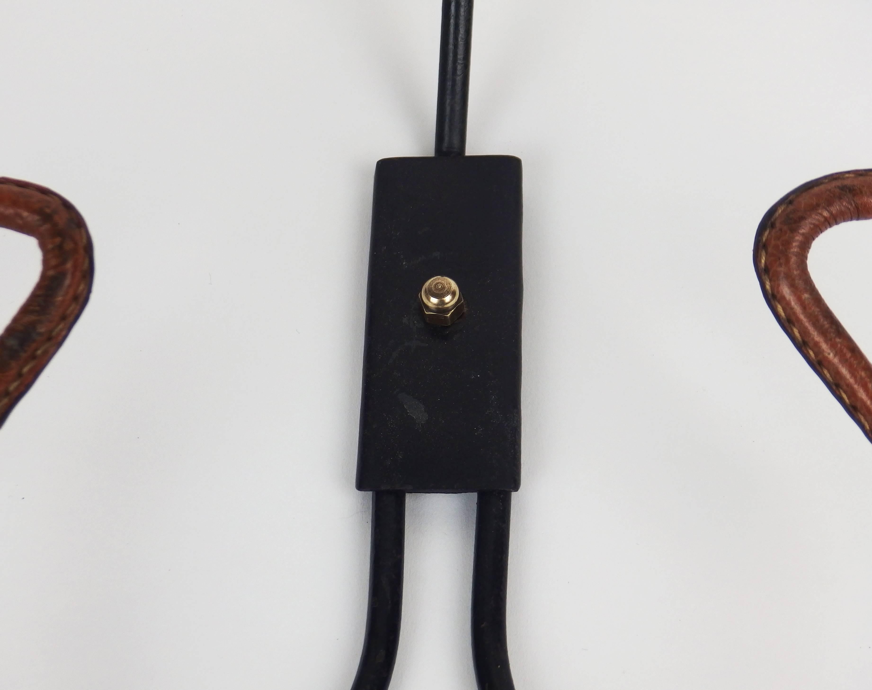 French Leather Stitched Coat Rack in the Style of Jacques Adnet