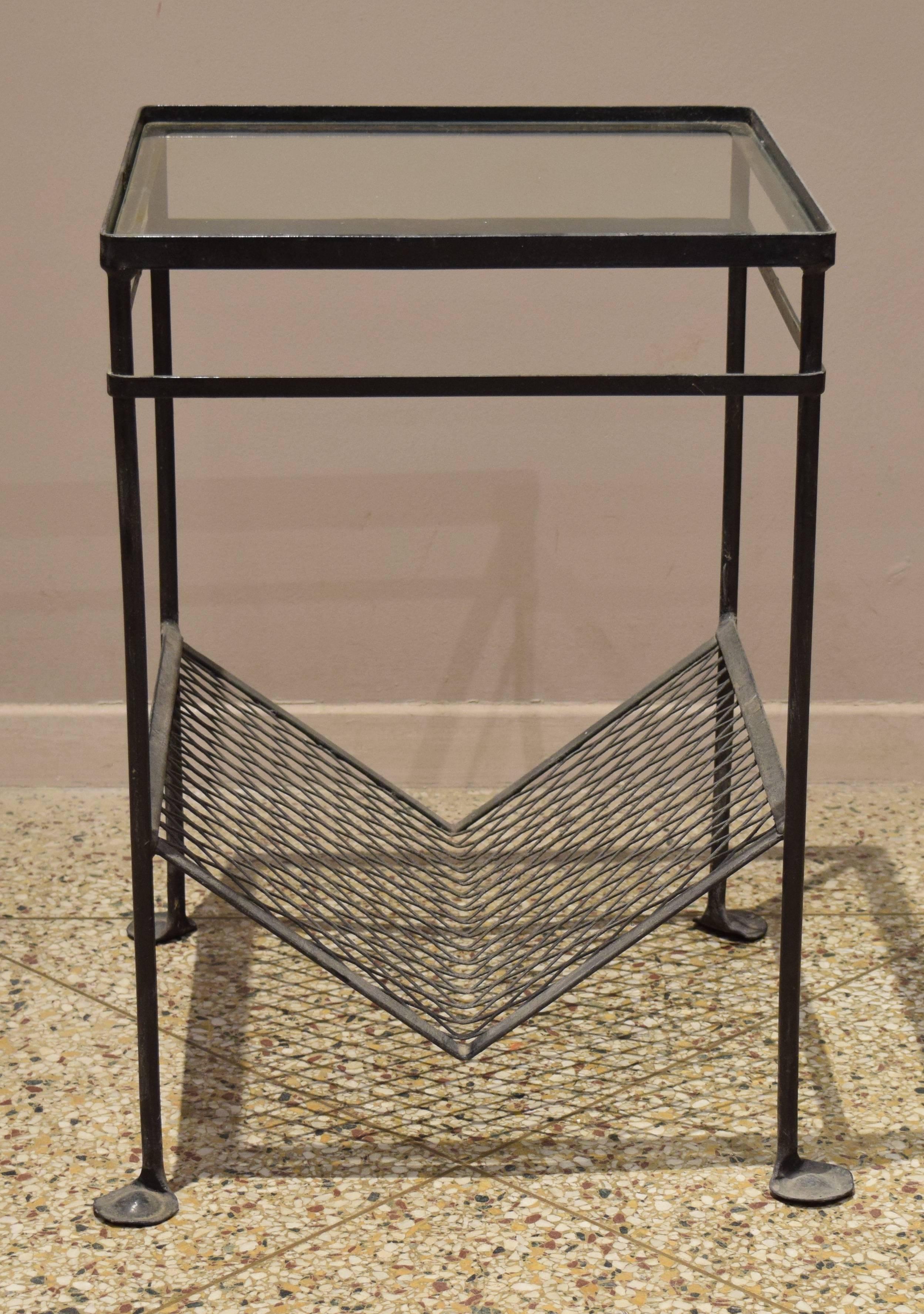 Salterini model no. 0327 side table with magazine rack. Also available in pale pink.