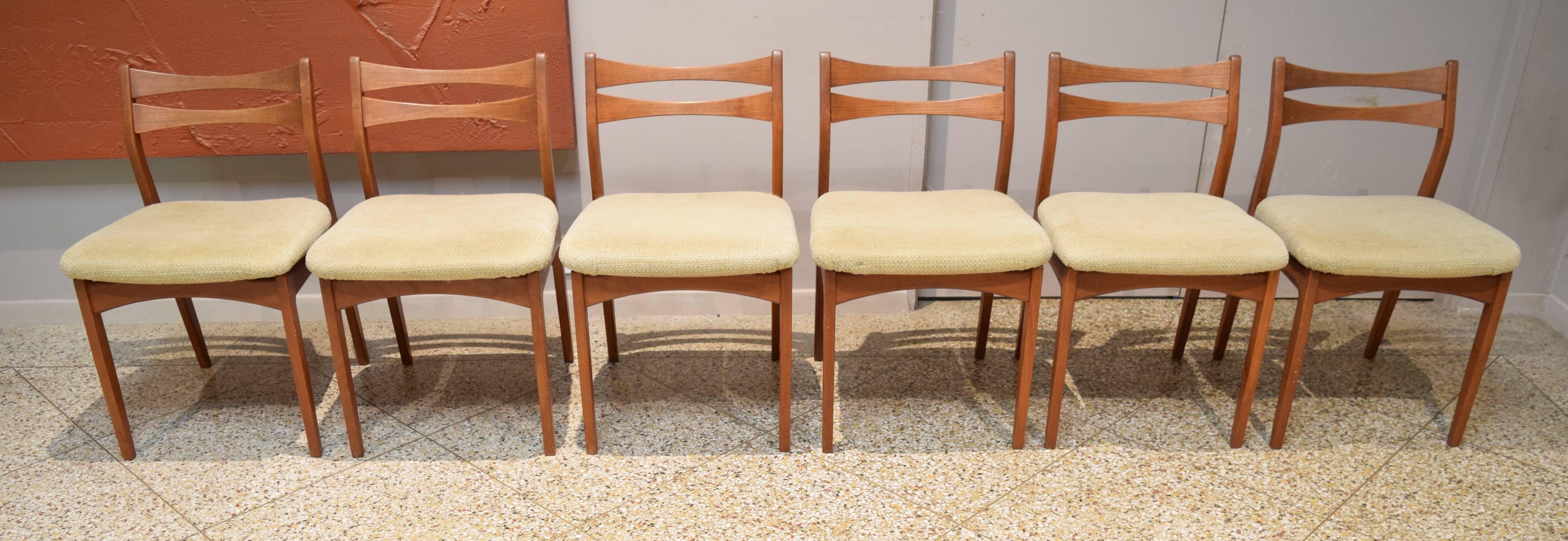 Store closing-- last day is 7/31. Offers welcome! Handsome vintage teak dining chairs by Christian Linneberg. Beautiful details including sculpted backrest and floating seat. Made in Denmark, circa 1960s.