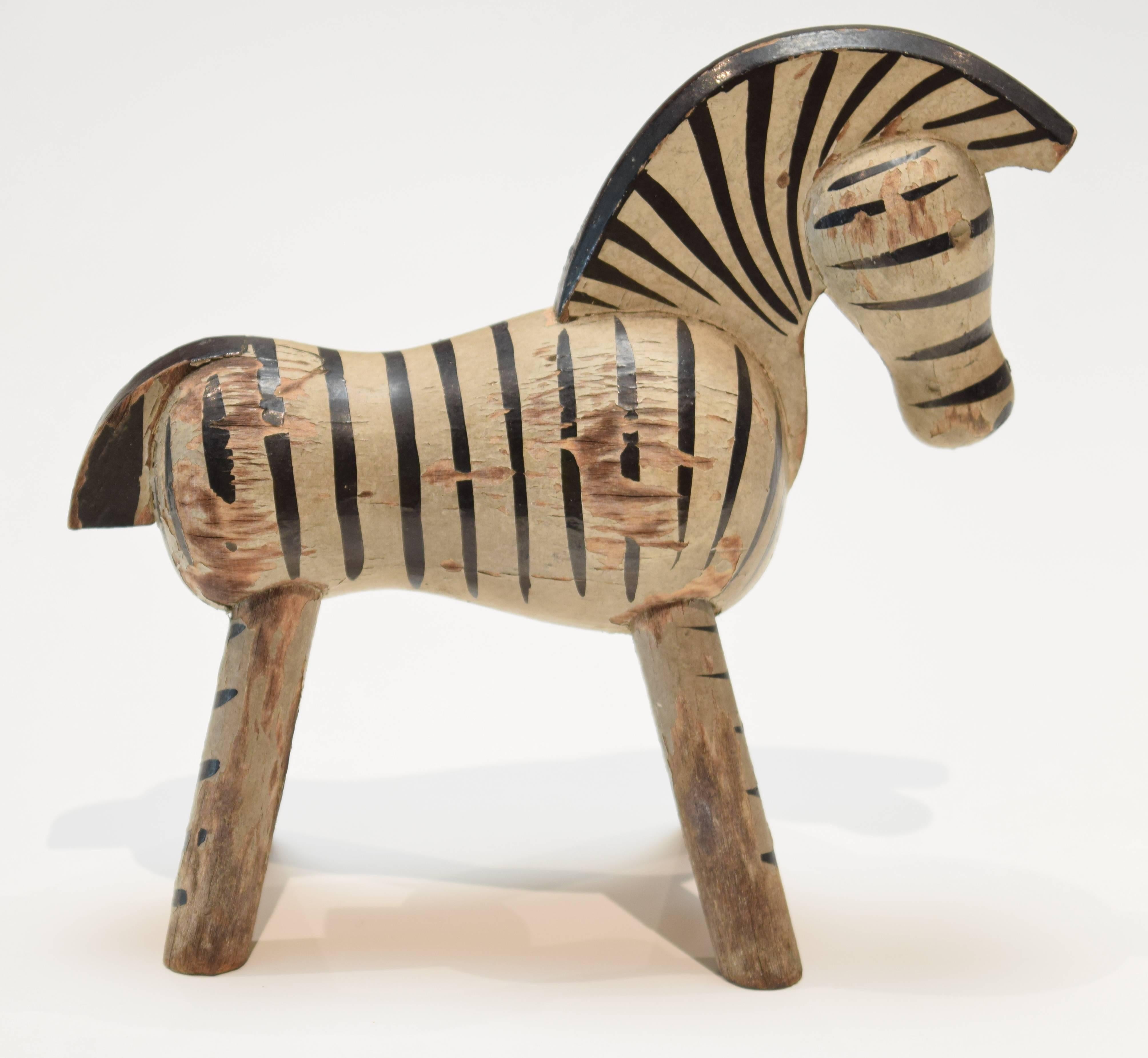 Danish Toy Zebra by Kay Bojesen In Distressed Condition For Sale In Princeton, NJ