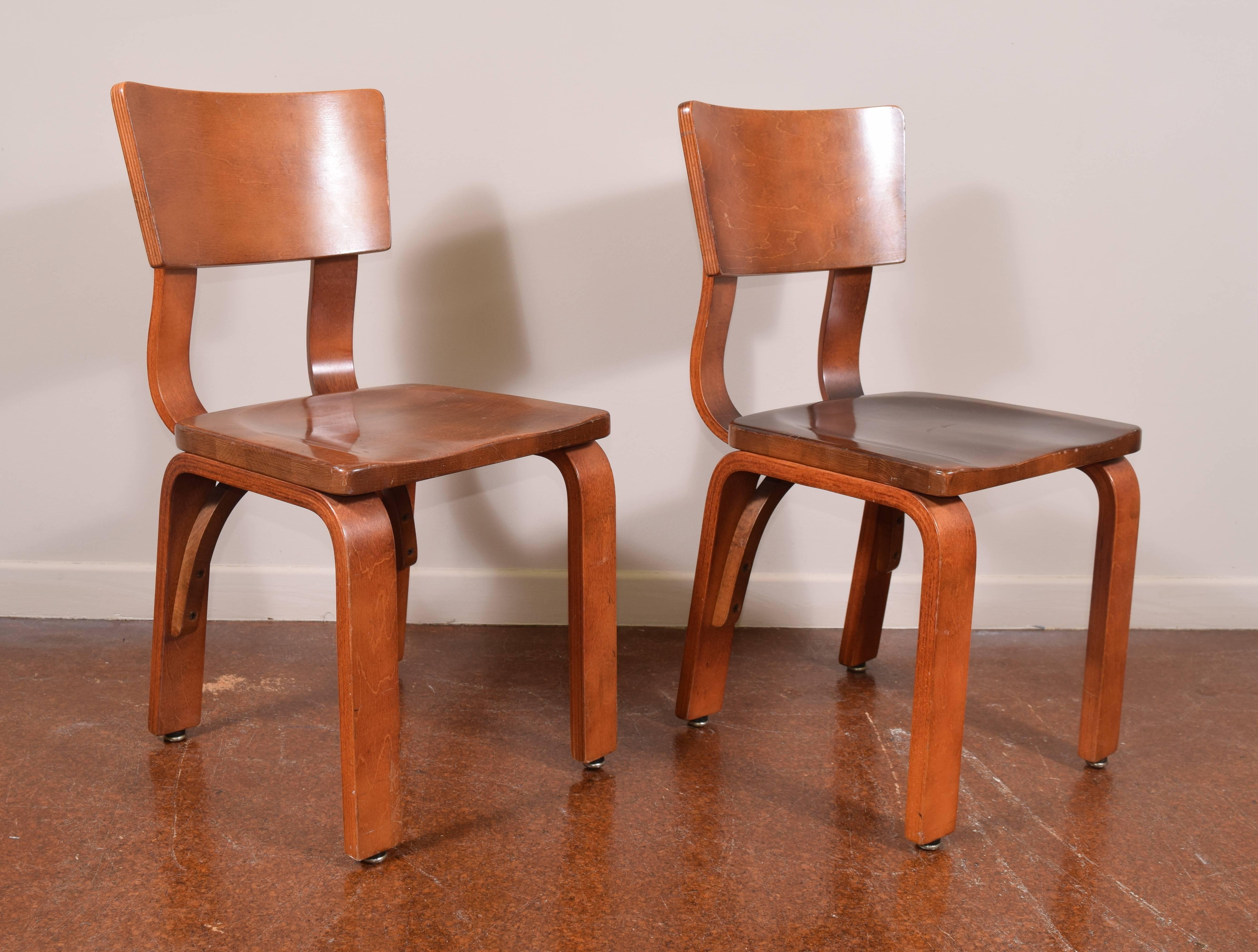 Store closing-- last day is 7/31. Offers welcome! Charming pair of sculpted Mid-Century chairs by Thonet. Marked with partial sticker remnant to underside [Thonet Park Avenue].