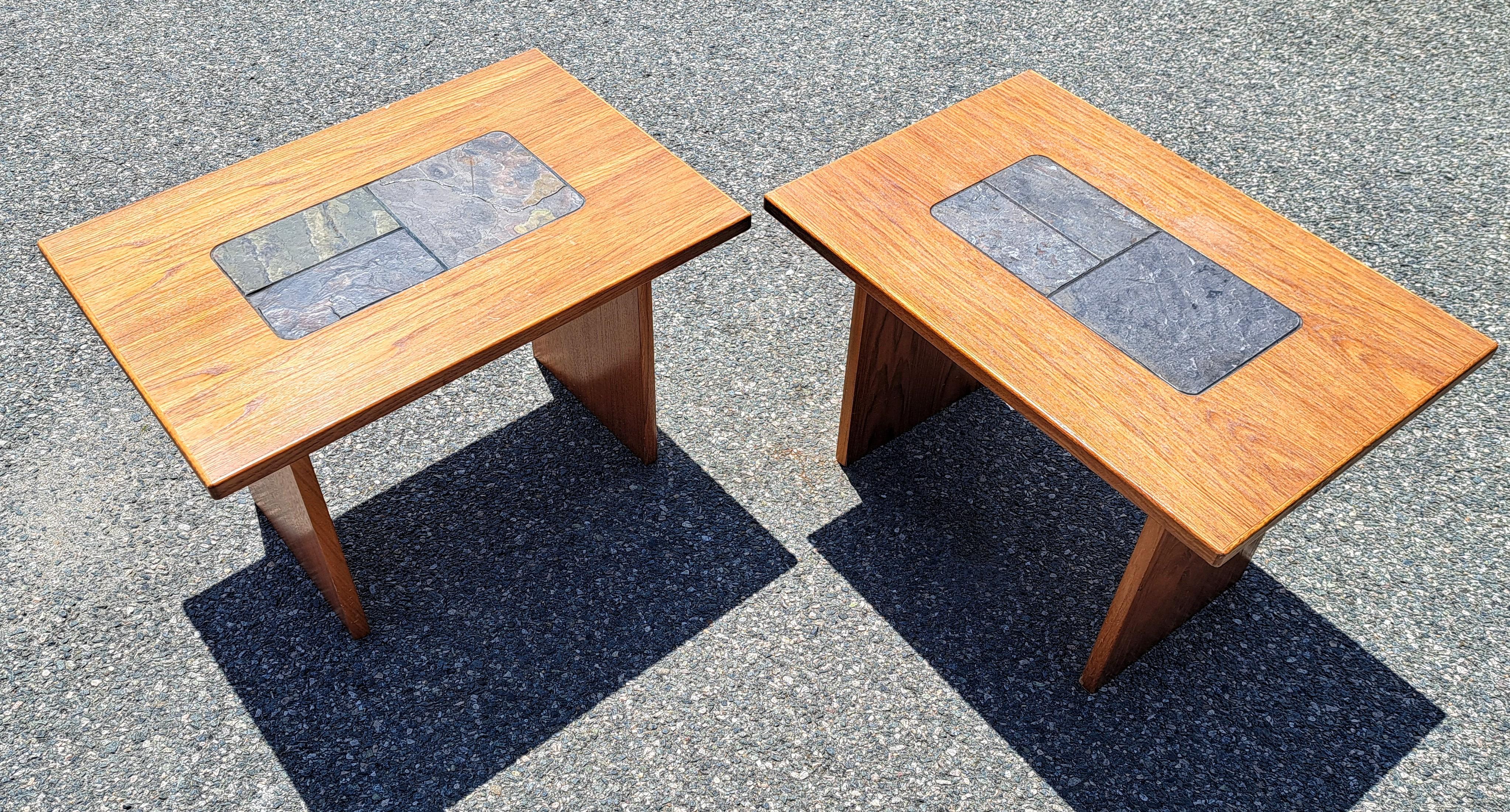 20th Century Set of Two Danish Modern Teak Wood Slate tile Side Tables For Sale