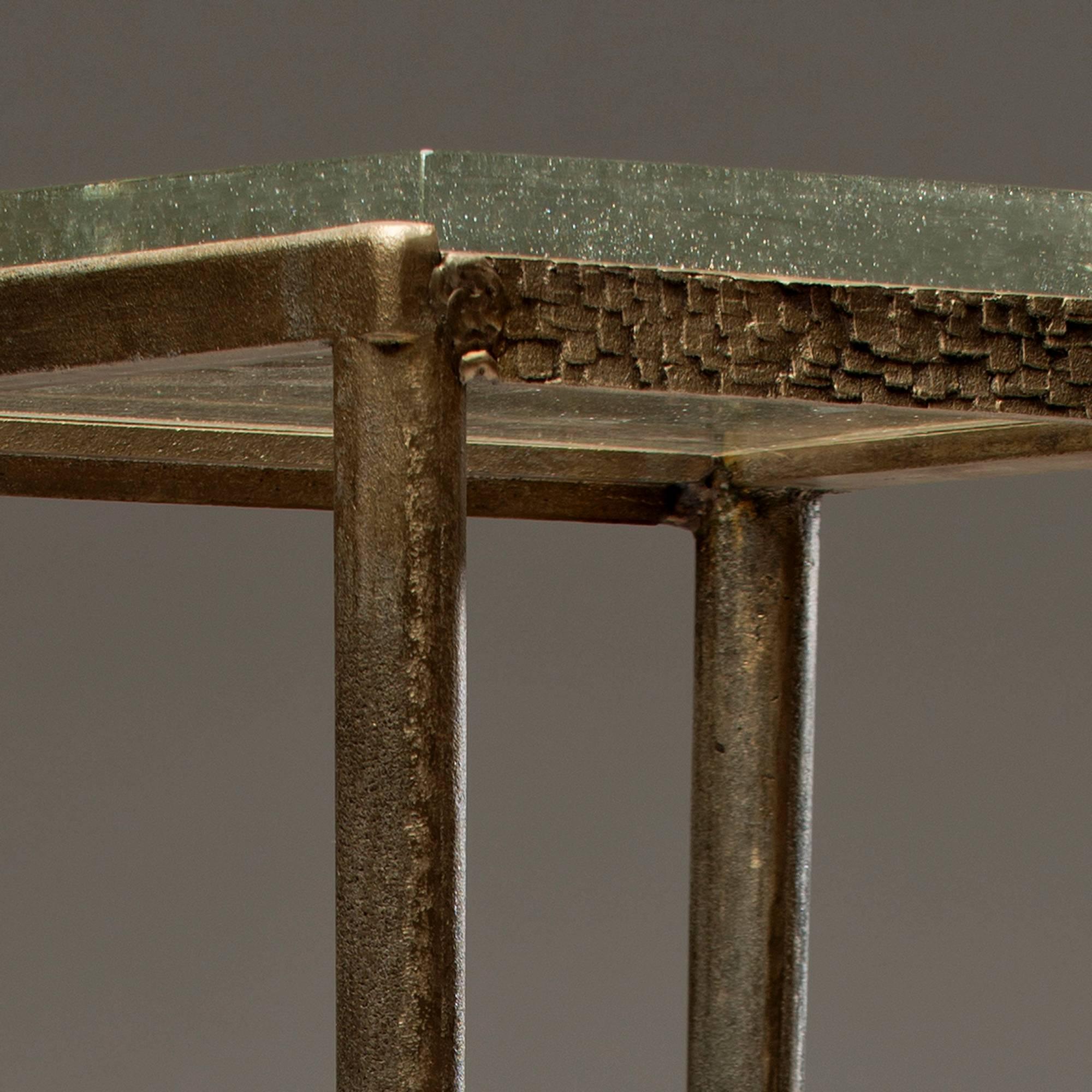 Cast Contemporary Ash Side Table in Bronze and Glass by Gregory Nangle