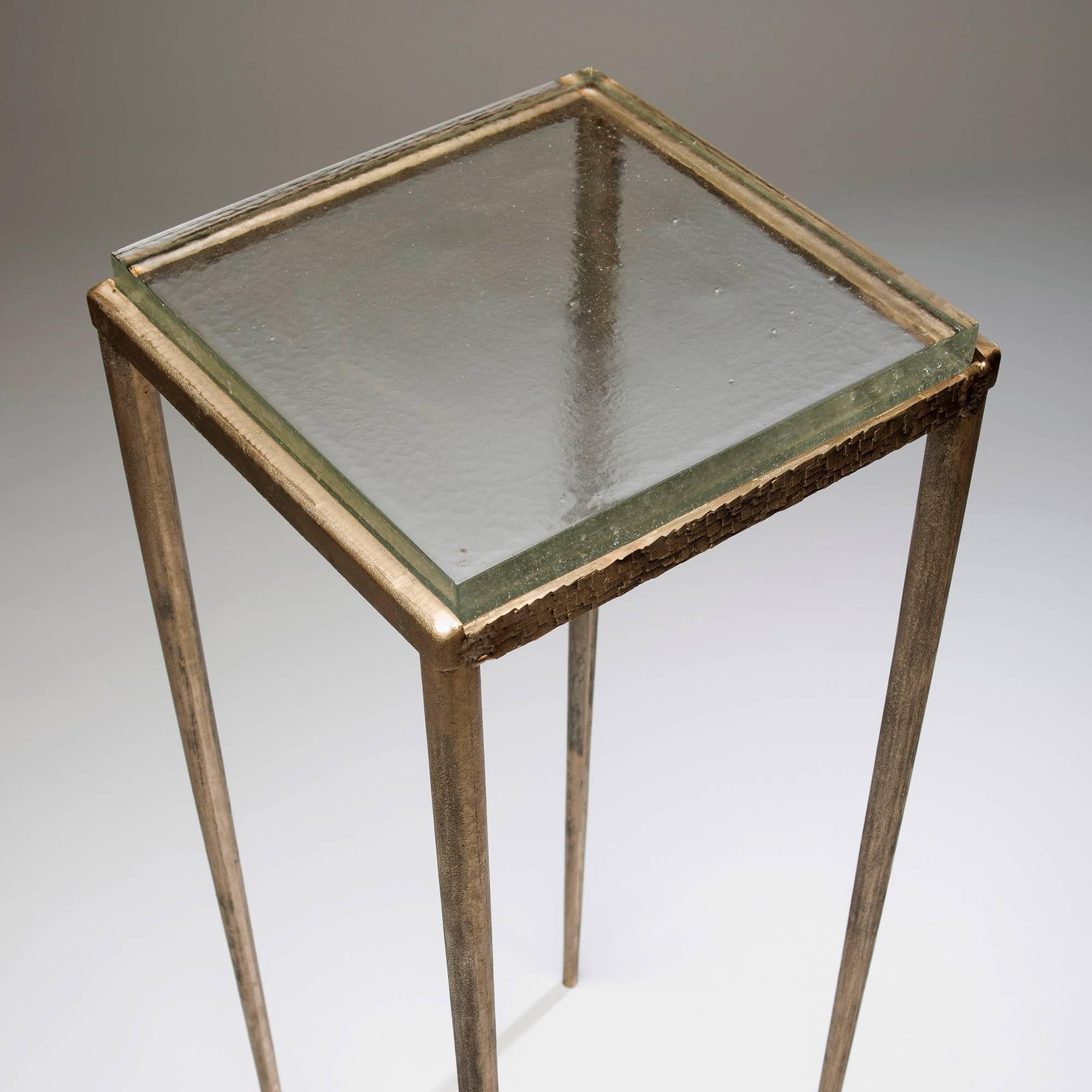 American Contemporary Ash Side Table in Bronze and Glass by Gregory Nangle