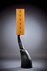 Tall Cabinet in Carved Black and Blonde Wood by Wendell Castle