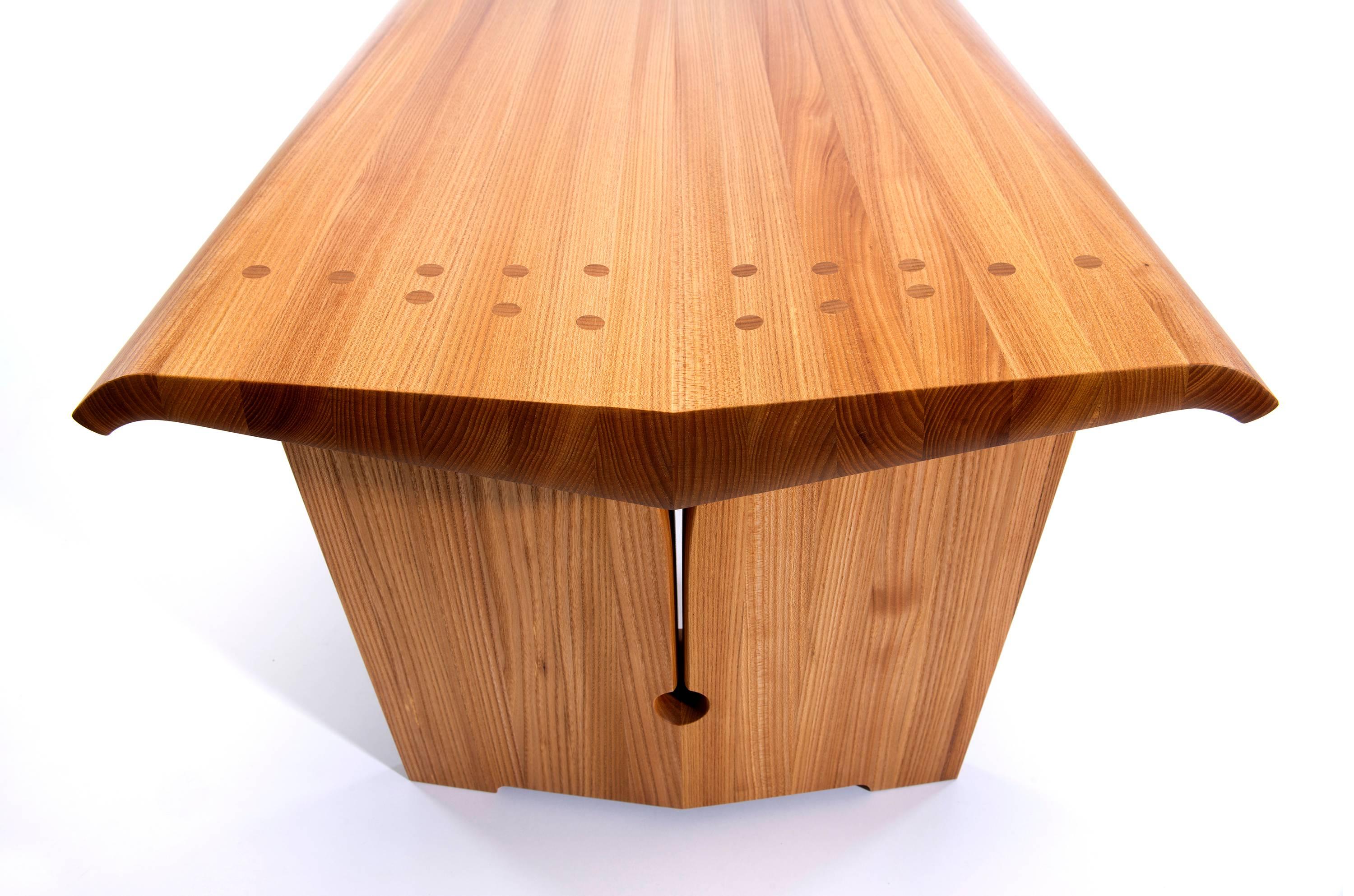 Contemporary Stingray Bench in Red Elm Wood 2
