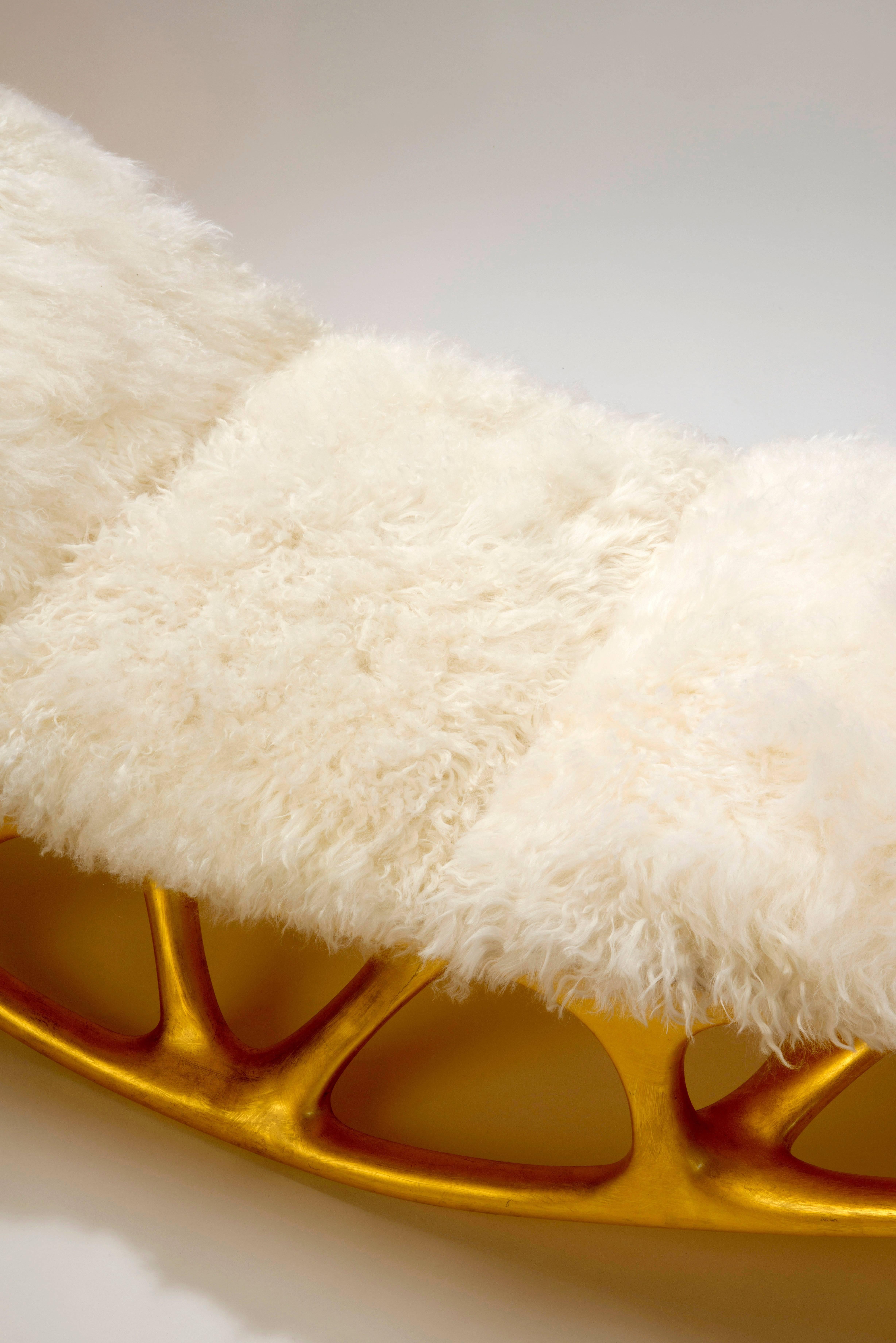 Morphogenesis Chaise in Gilded Fiberglass with Lamb Skin by Timothy Schreiber 2