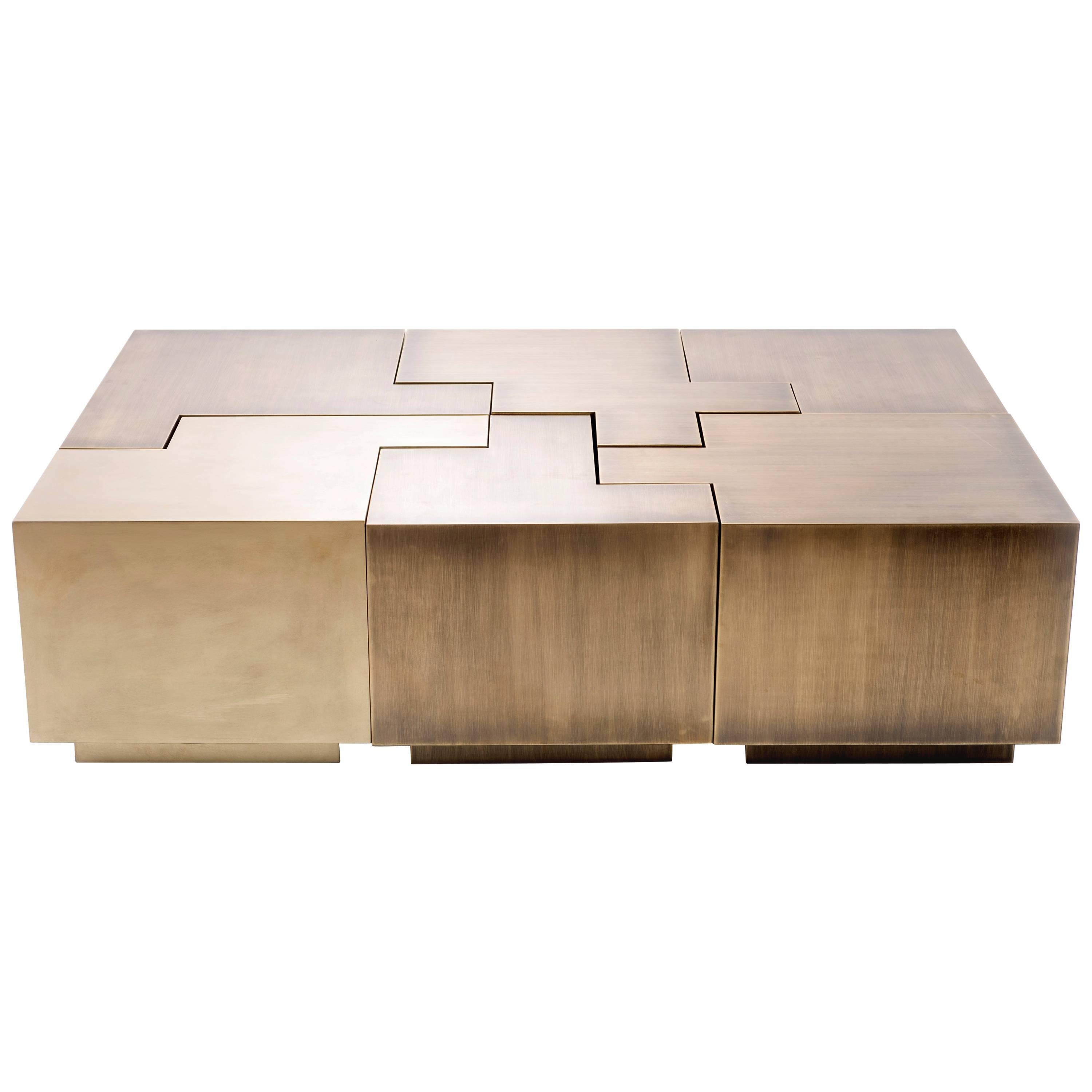 Puzzle Coffee Table in Burnished Brass by Gulla Johnsdottir