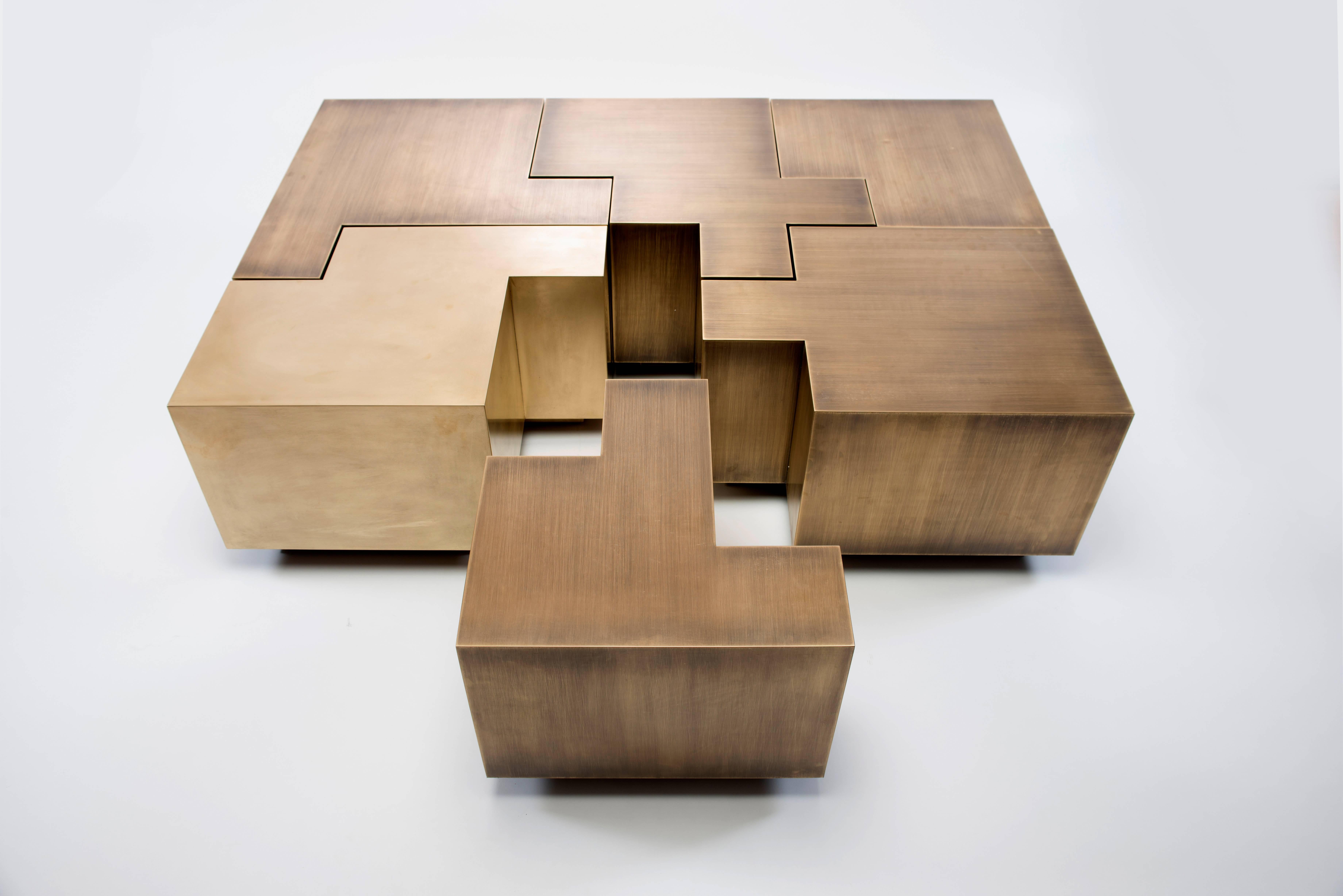 Puzzle Coffee Table in Burnished Brass by Gulla Johnsdottir In New Condition For Sale In Philadelphia, PA