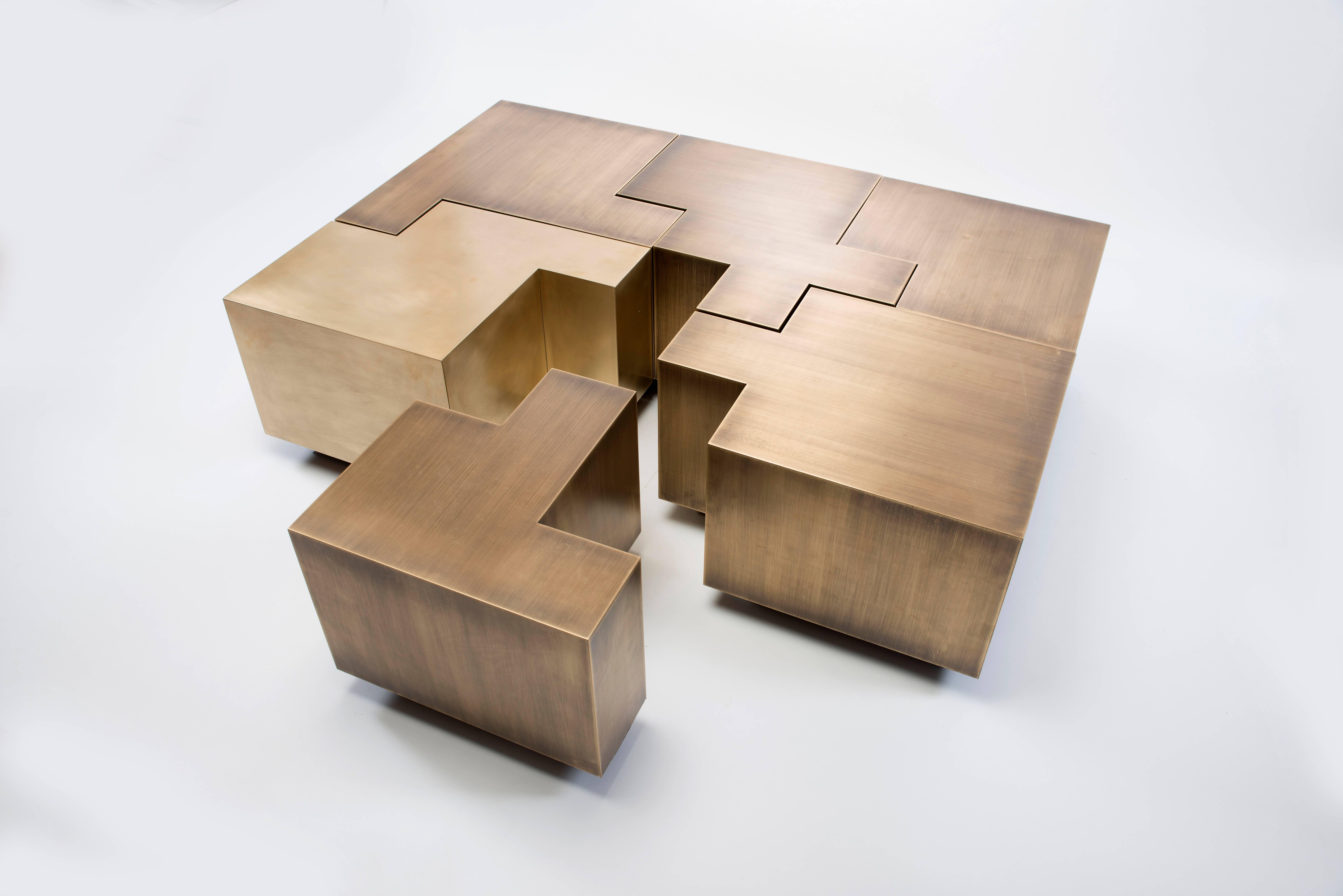 Contemporary Puzzle Coffee Table in Burnished Brass by Gulla Johnsdottir For Sale