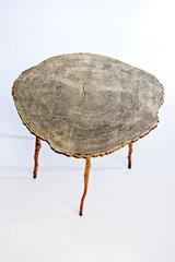 Echo Side Table with Tree Rings in Bronze and Laminated Oak by Sharon Sides