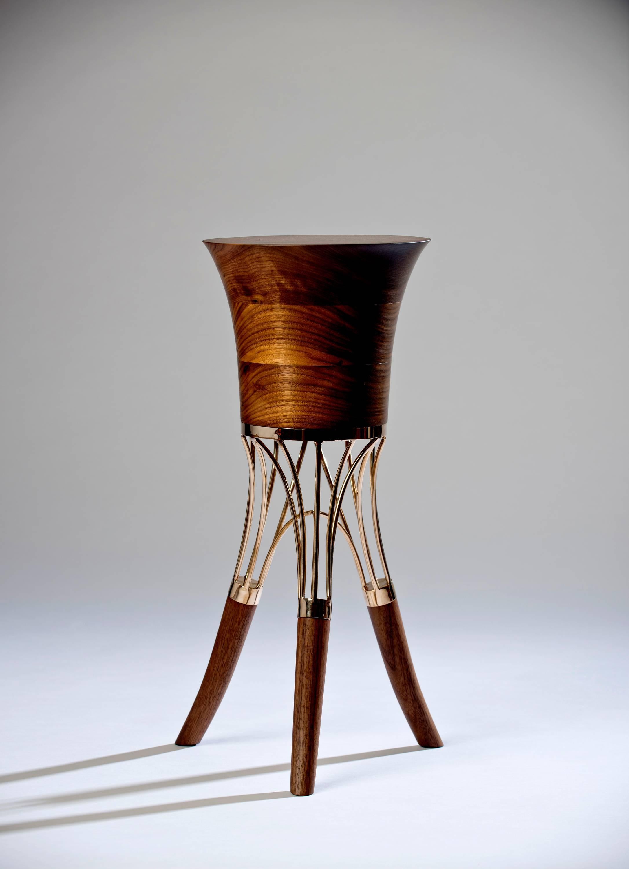 Luxurious American black walnut and cast bronze side table by Alex Roskin.