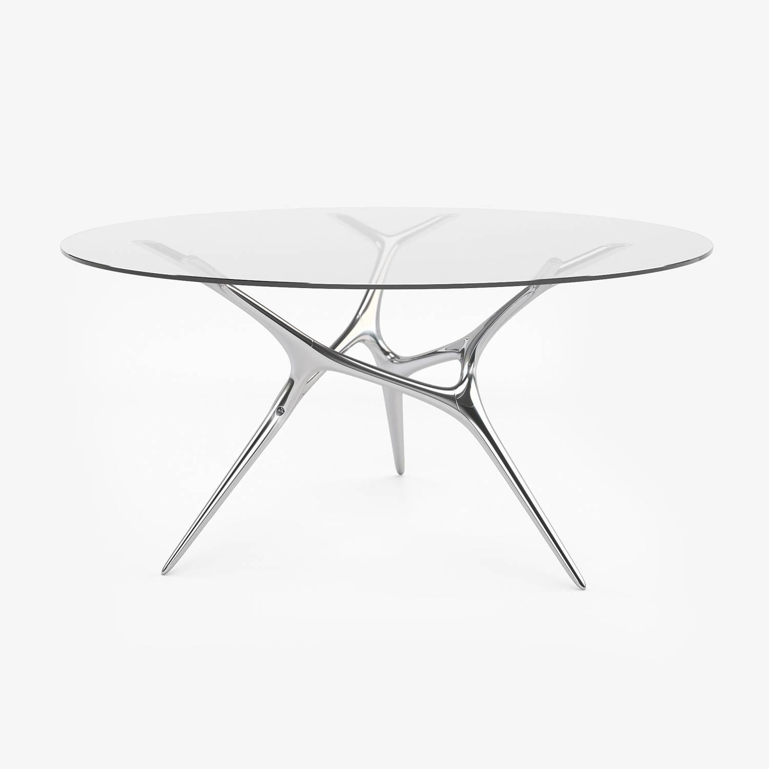 Contemporary E-Volved Table in Polished Bronze and Glass  1