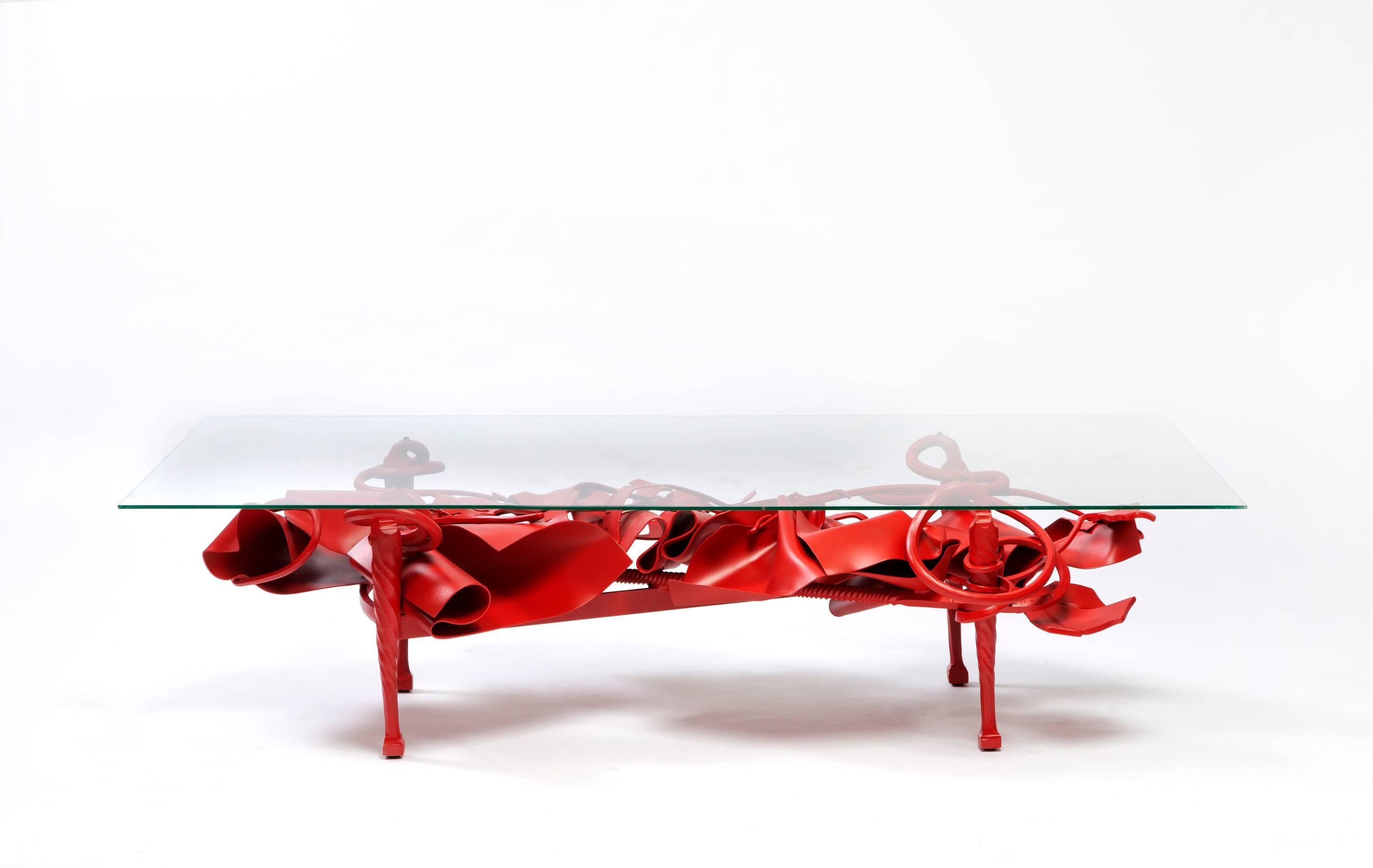 American Albert Paley Contemporary New Muse Table in Forged, Sculpted and Painted Steel