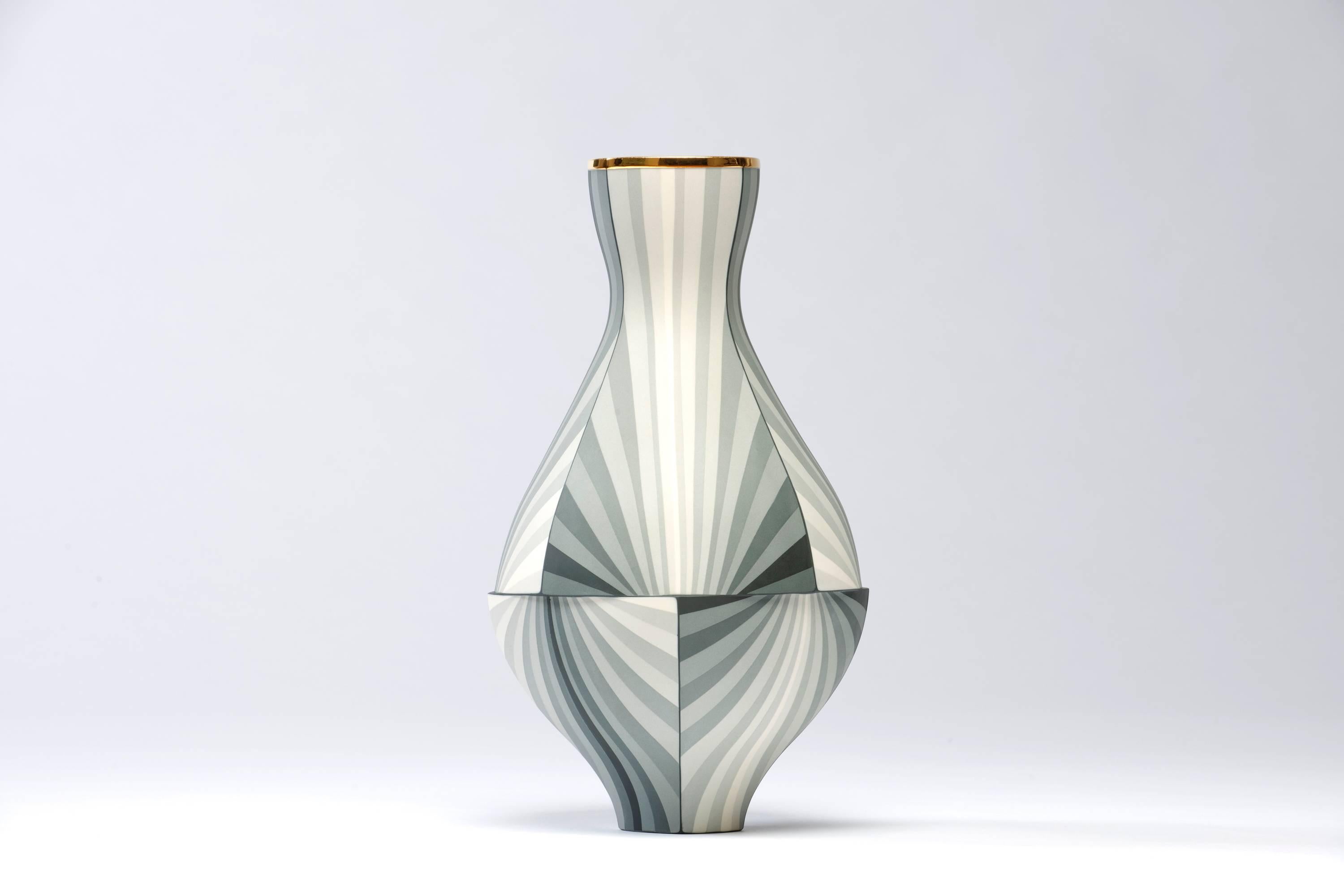 American Contemporary Vase in Gray Gradient Colored Porcelain Vessel