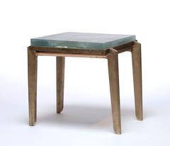 Contemporary Cupric Crystal Side Table in Cast Crystal and Bronze