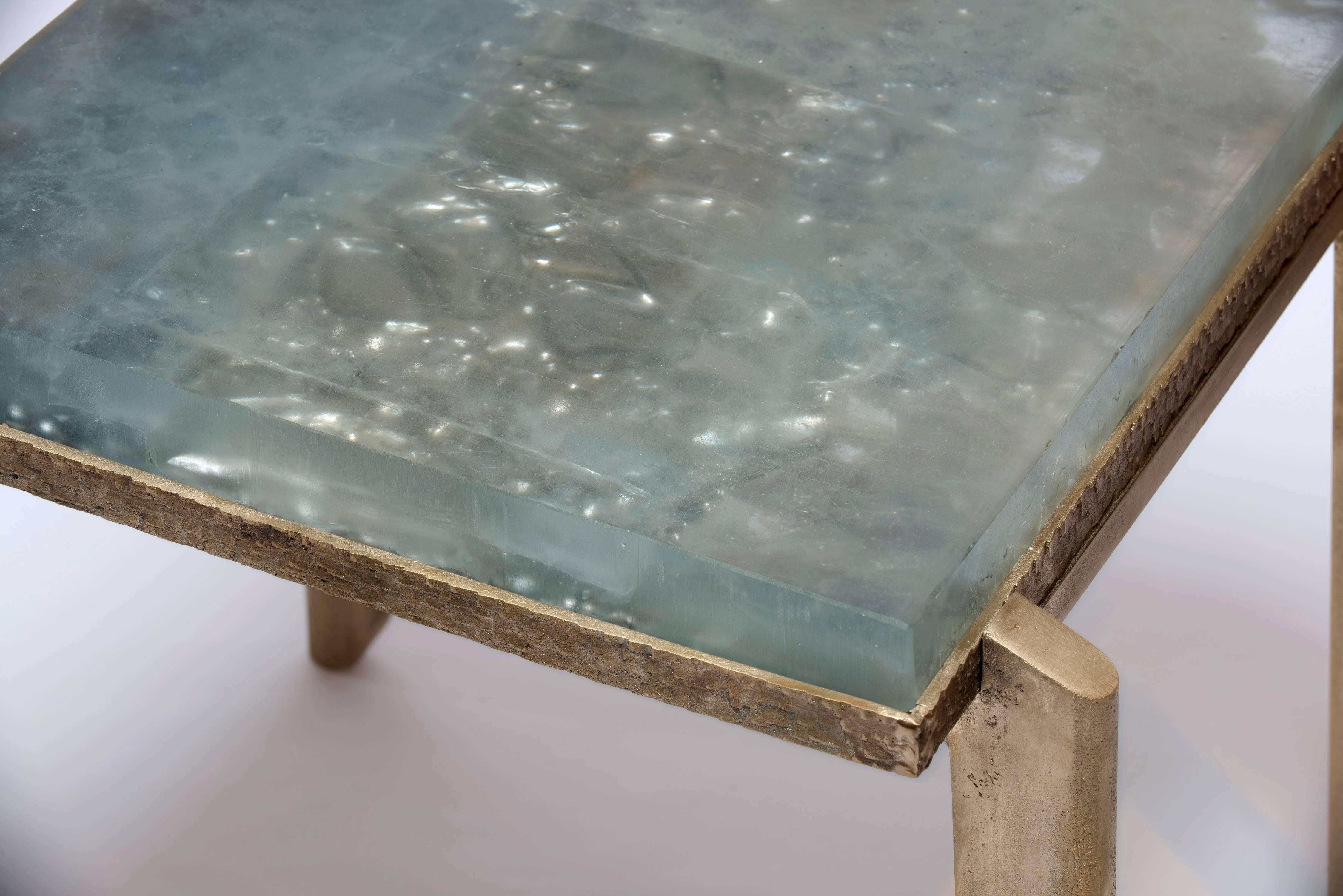 Contemporary Cupric Crystal Side Table in Cast Crystal and Bronze In New Condition In Philadelphia, PA