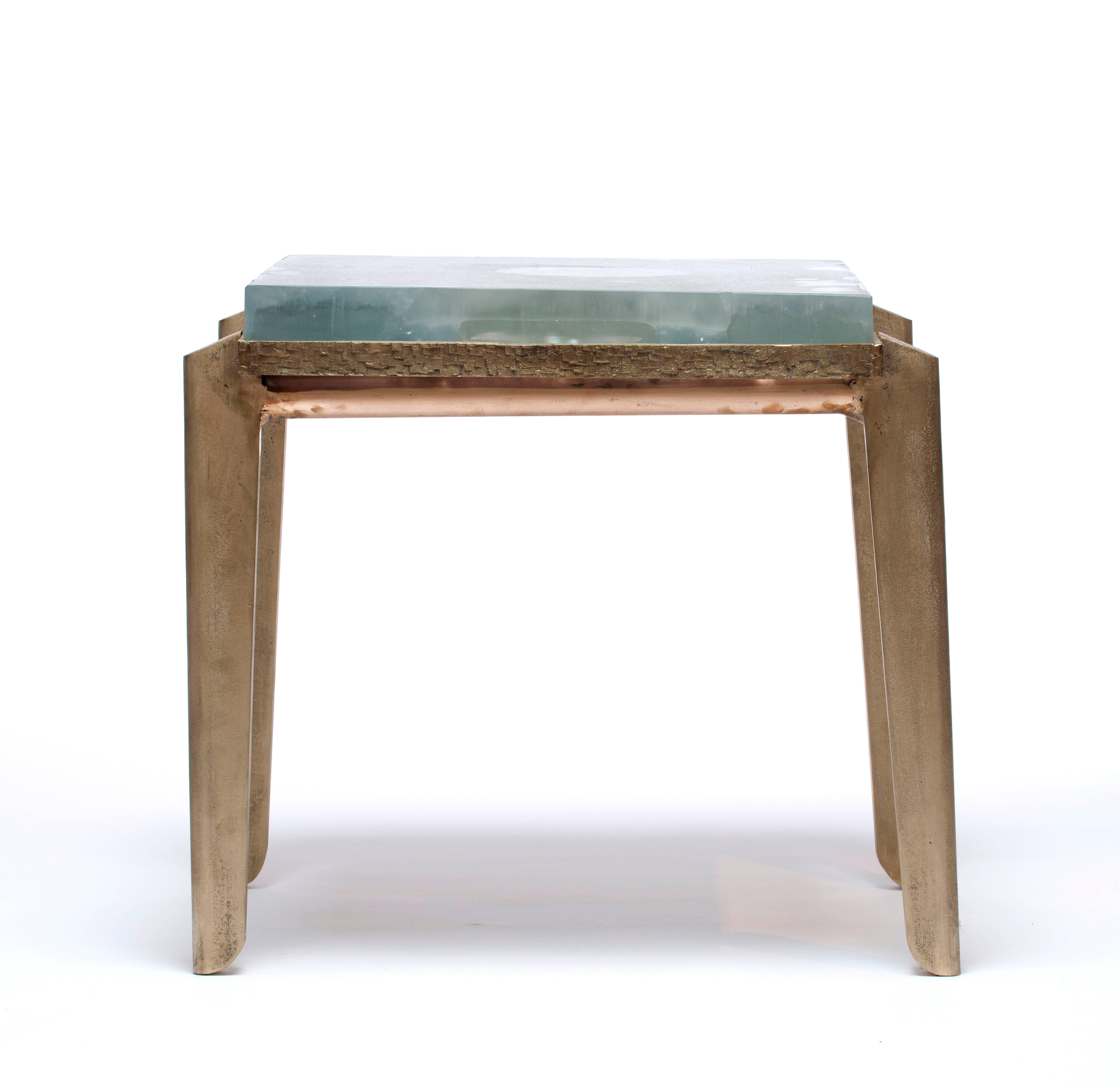 Contemporary Cupric Crystal Side Table in Cast Crystal and Bronze 1