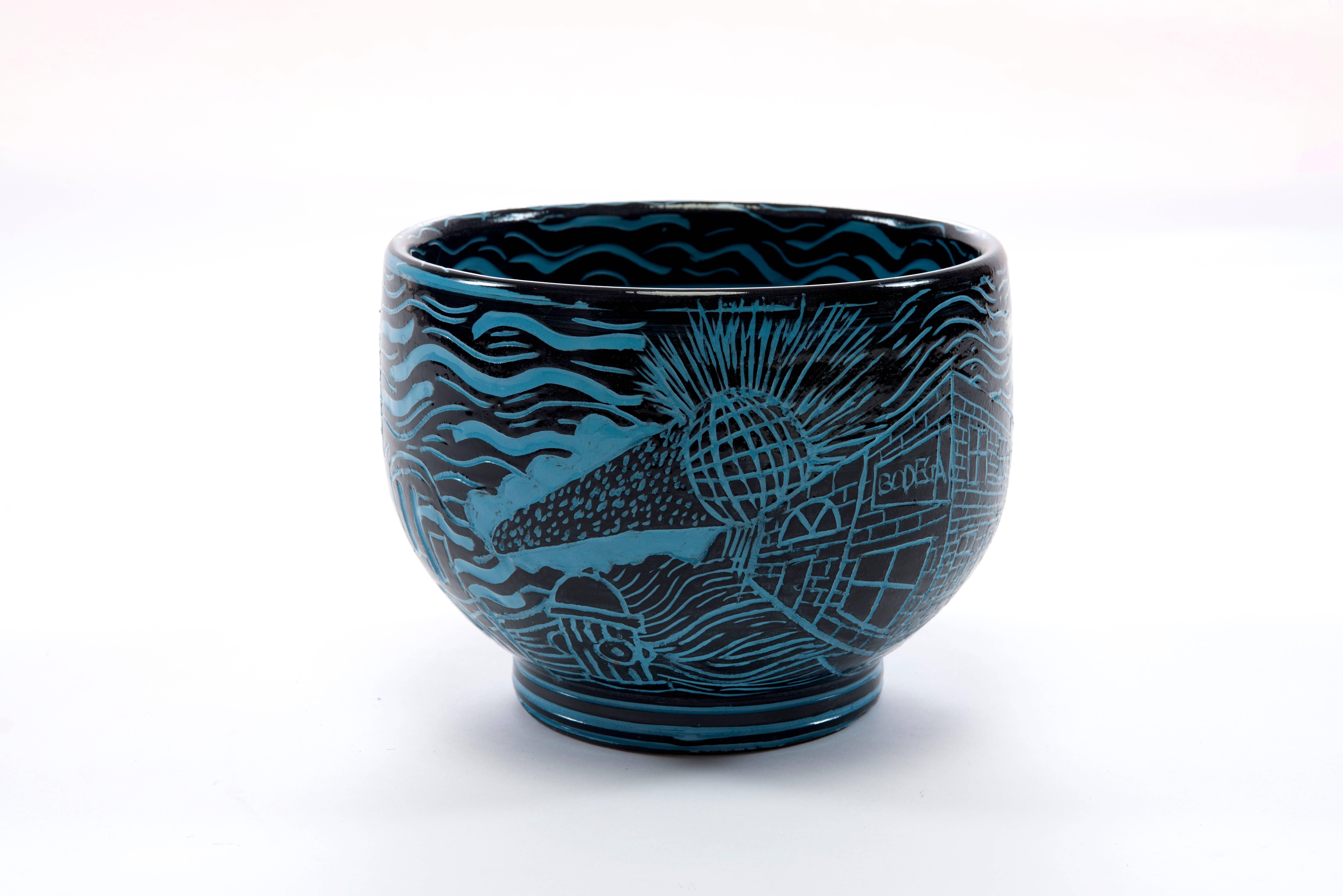 Contemporary Blue and Black Porcelain Hip Hop Bowl by Roberto Lugo at