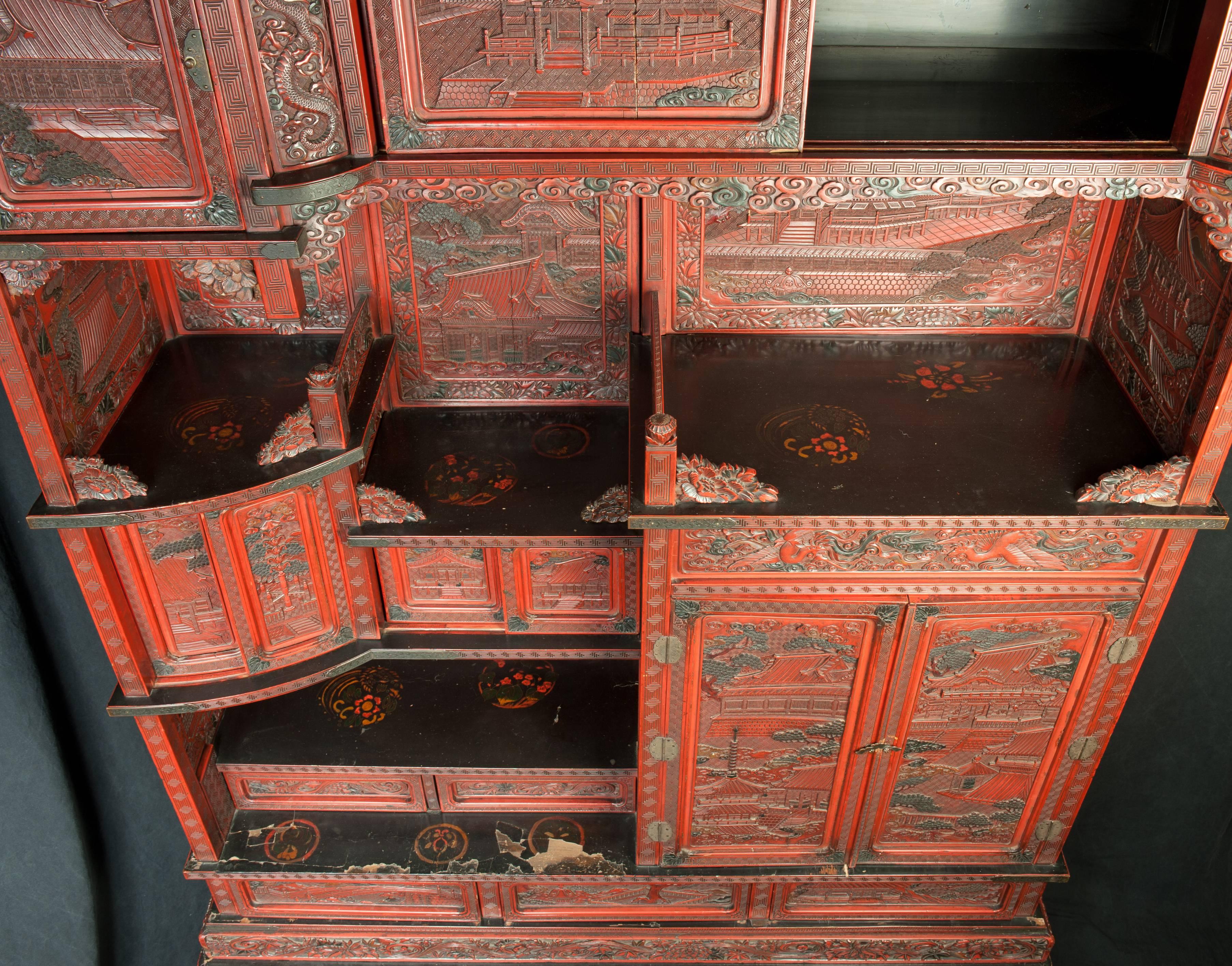 Edo Grand Scale 19th Century Cinnabar Cabinet For Sale
