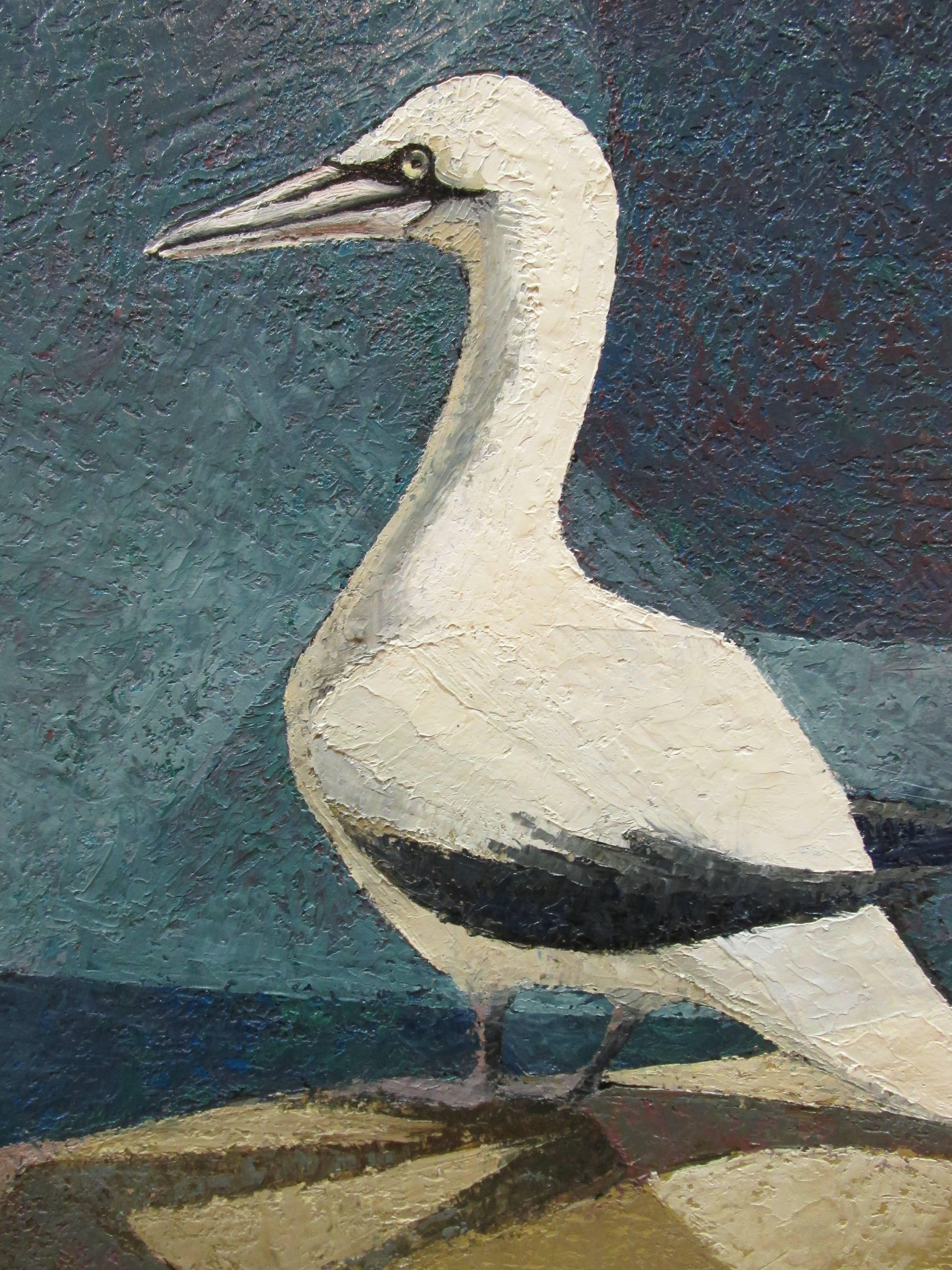 Cubist Painting by Jack Dudley, Two Seagulls In Excellent Condition In Fulton, CA