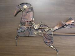 Large-Scale Brutalist Metal Wall Sculpture Horse & Chariot