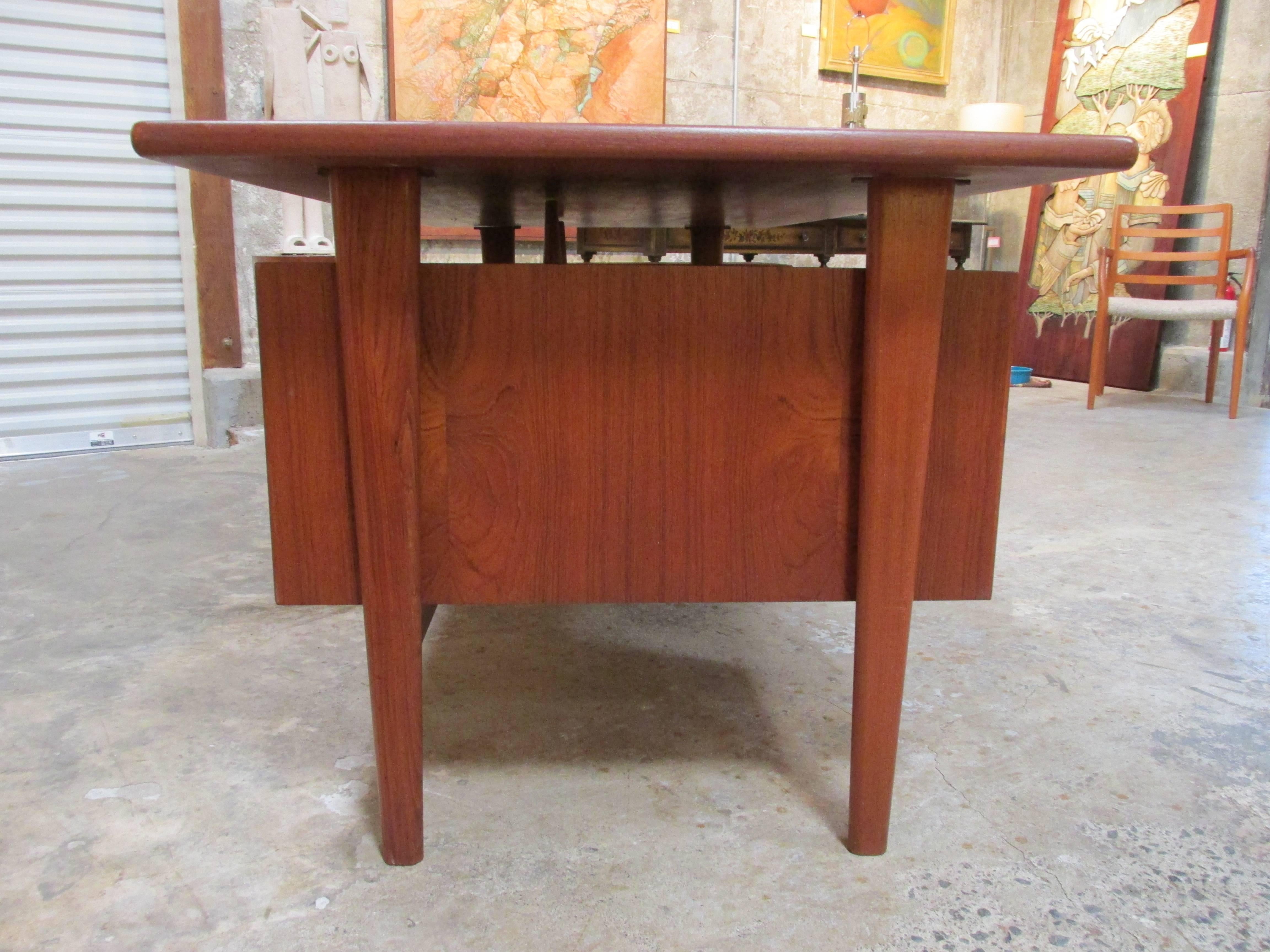 Scandinavian Modern Kai Kristiansen Teak Floating Top Executive Desk For Sale