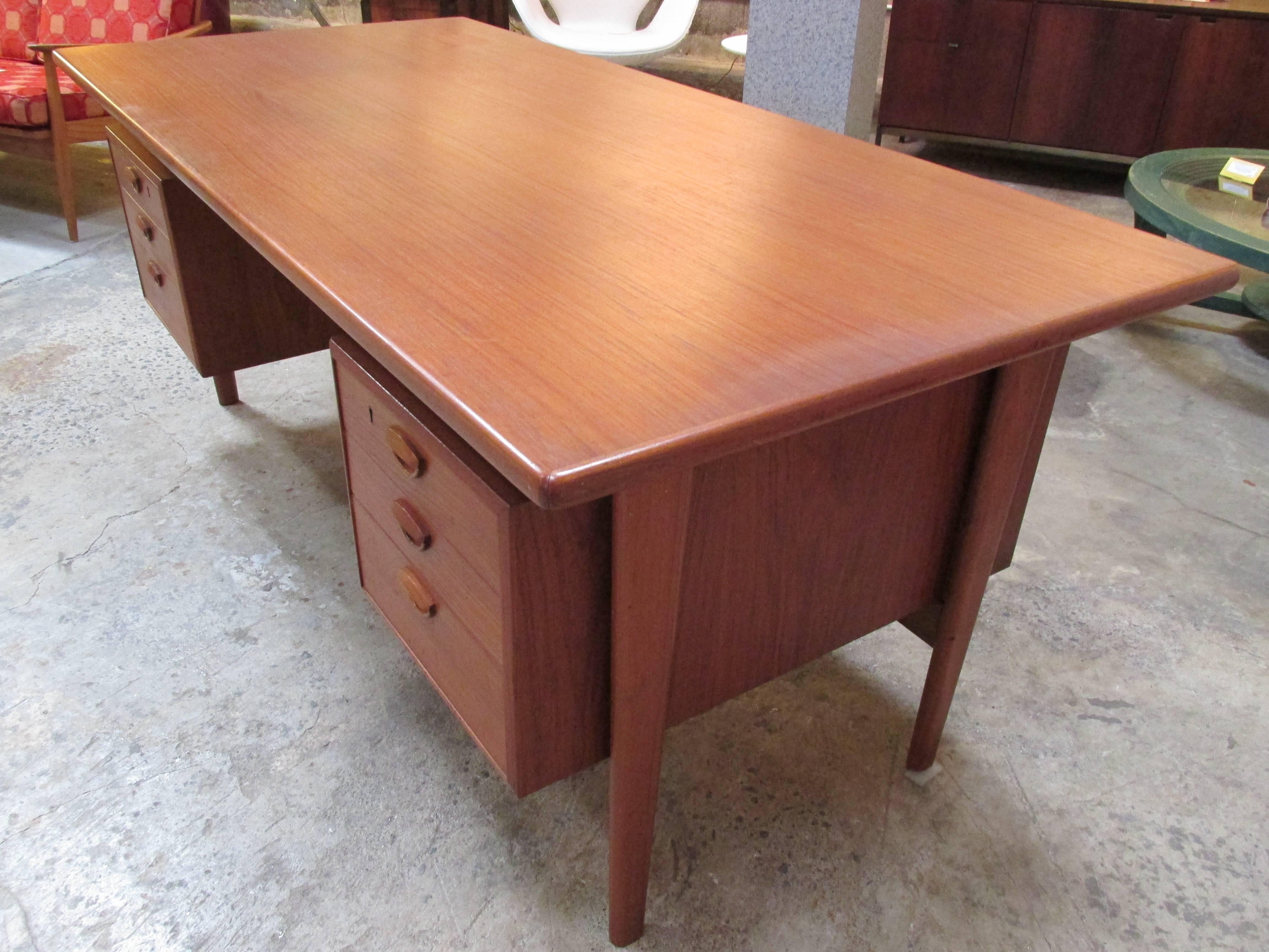 Danish Kai Kristiansen Teak Floating Top Executive Desk For Sale