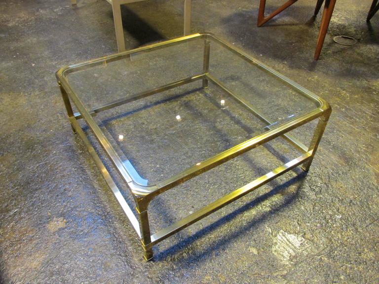 Mastercraft Brass and Glass Square Coffee Table at 1stDibs