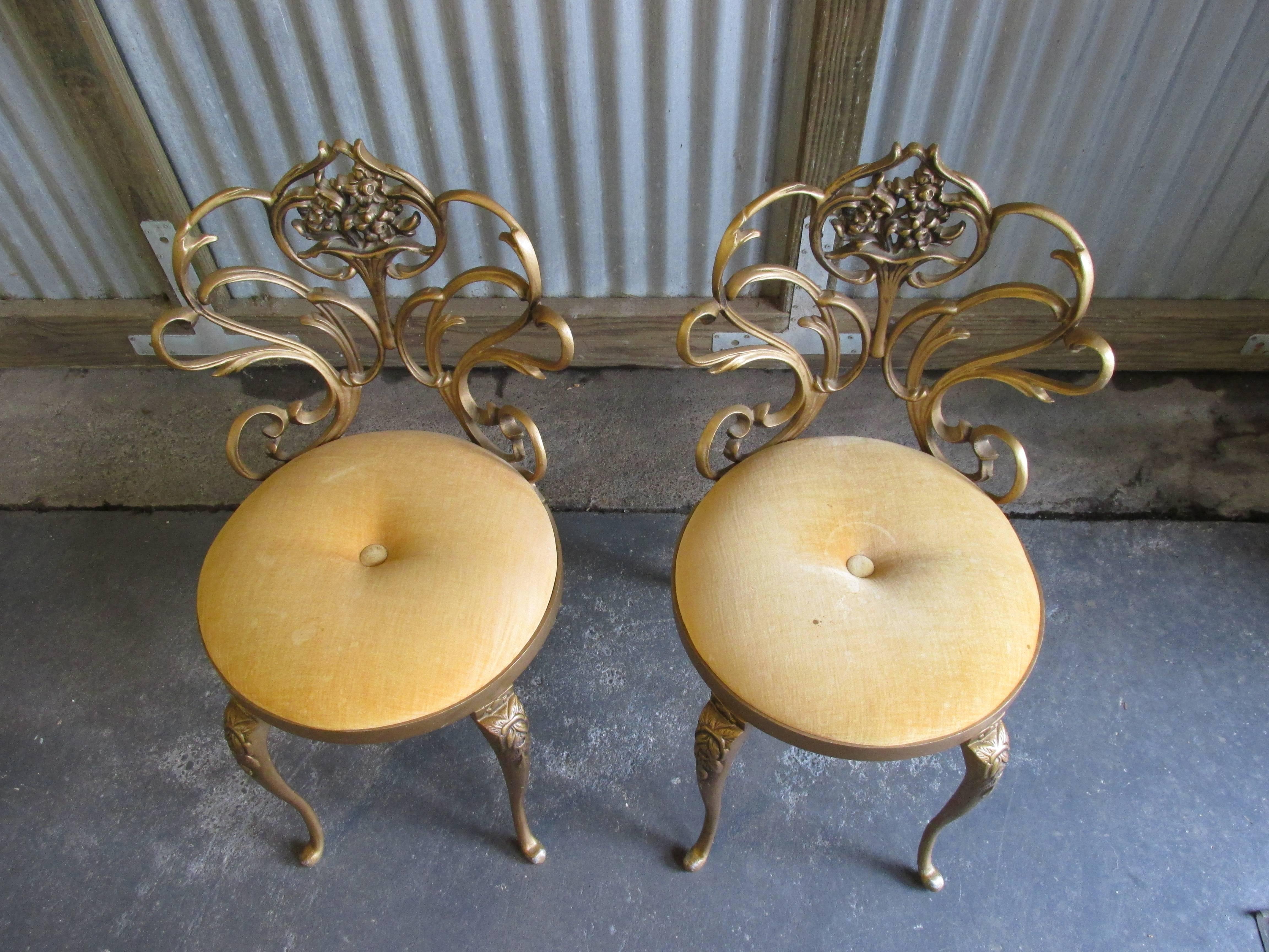 Pair of Cast Iron Hollywood Regency Chairs 1