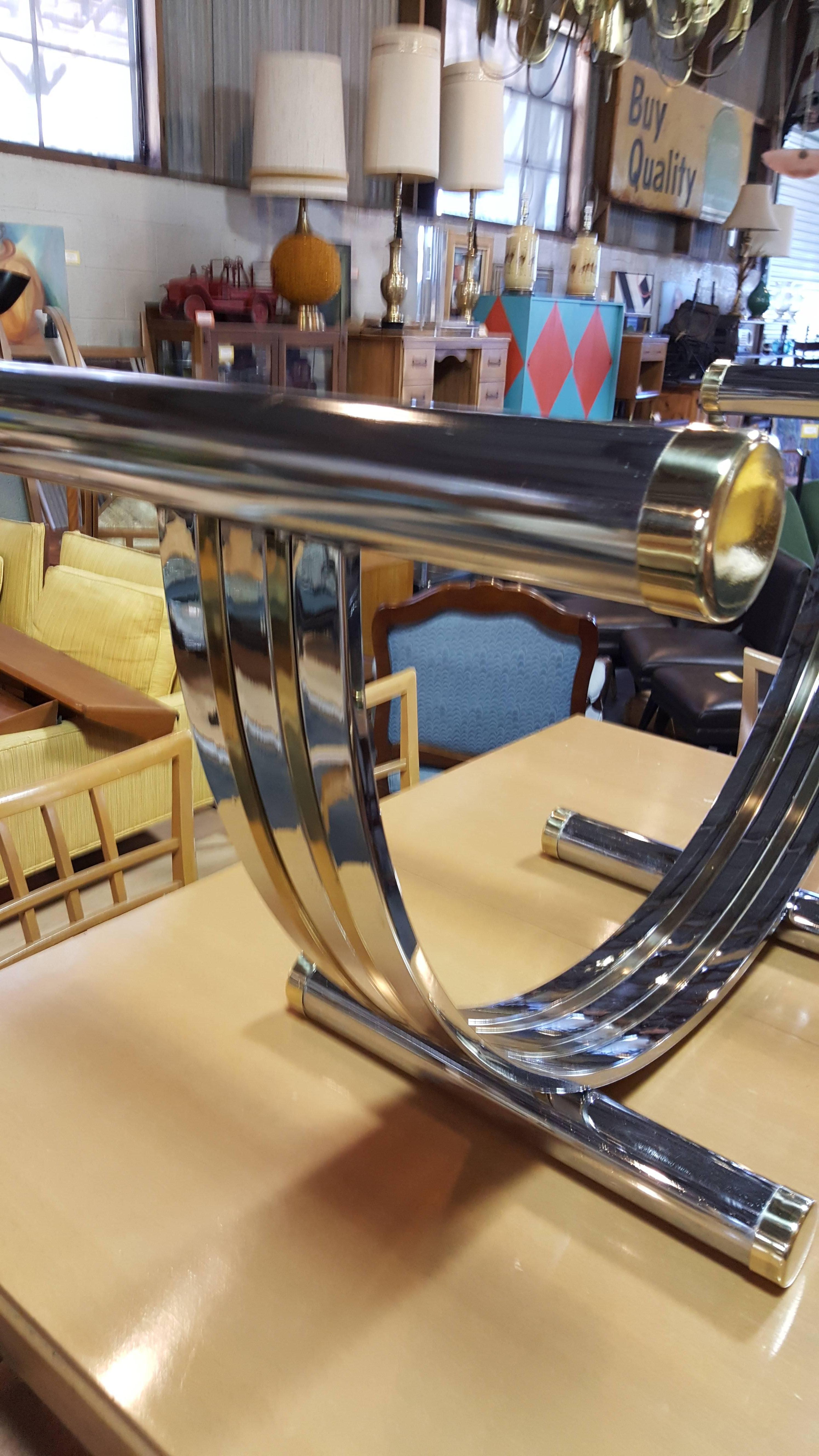 Romeo Rega Chrome and Brass Dining Table Base In Good Condition In Fulton, CA