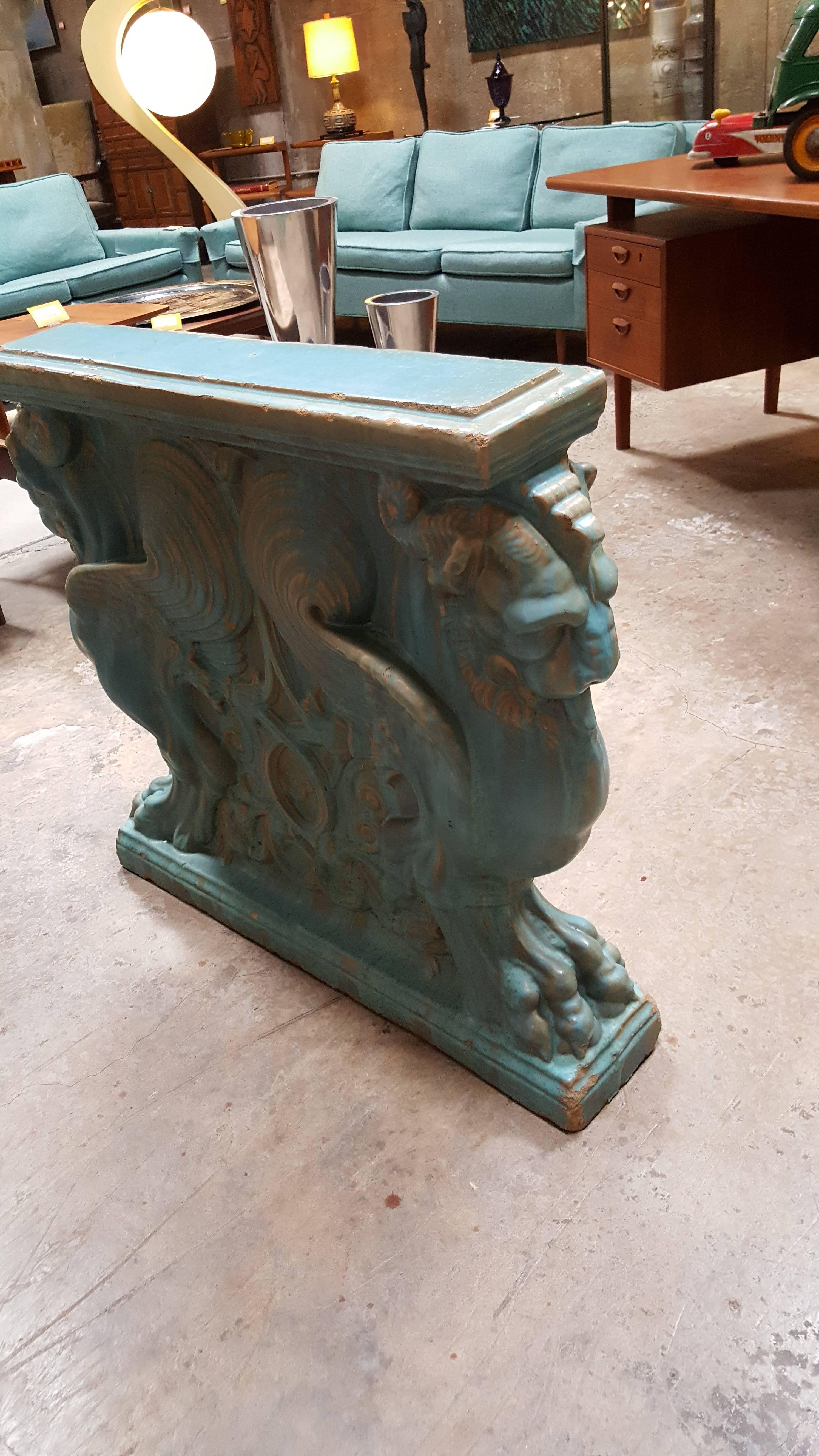 Ceramic Winged Lion Pedestal by Gladding, McBean Pottery