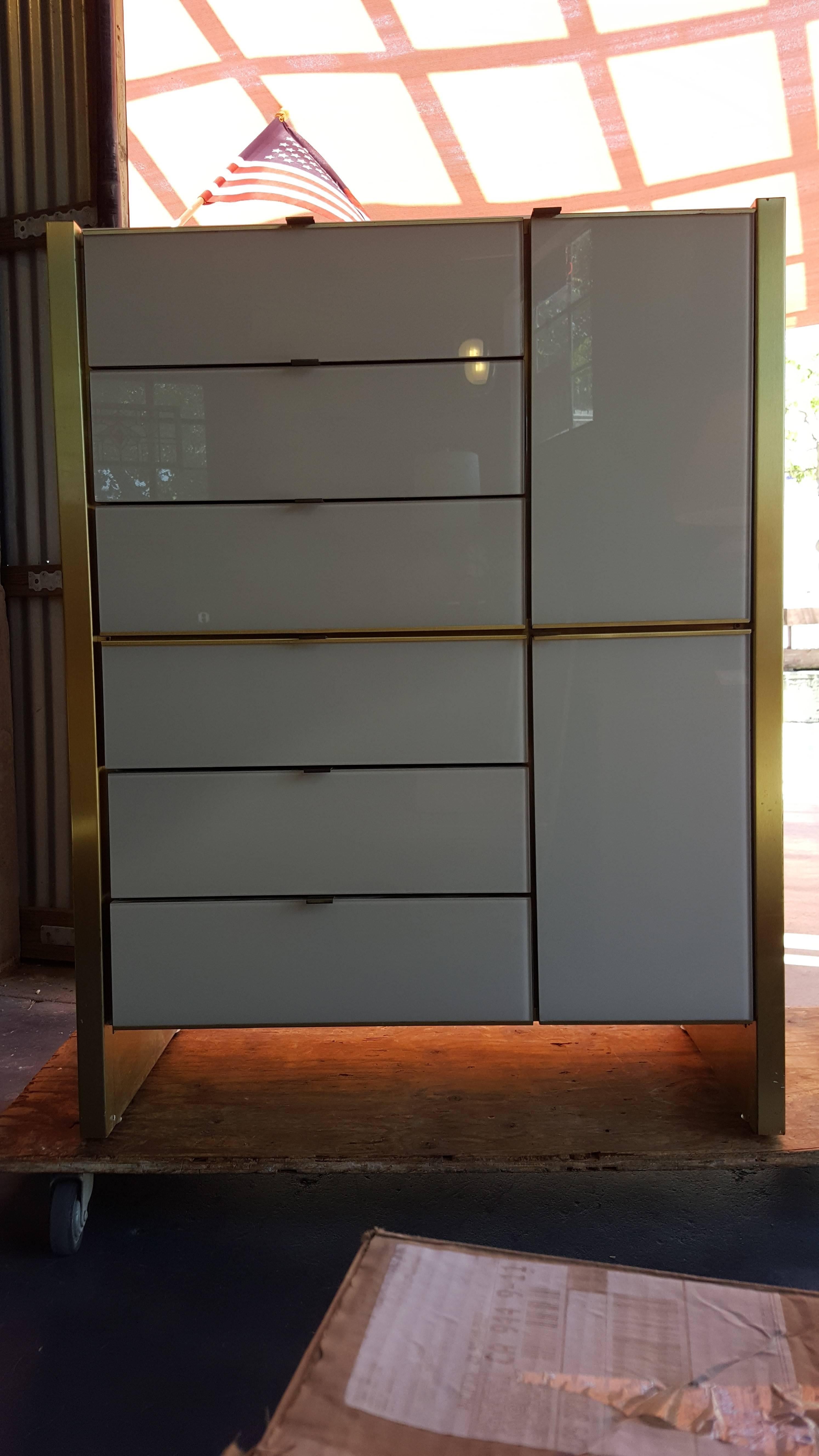 Tall Glass and Brass Dresser by Ello Furniture In Good Condition In Fulton, CA