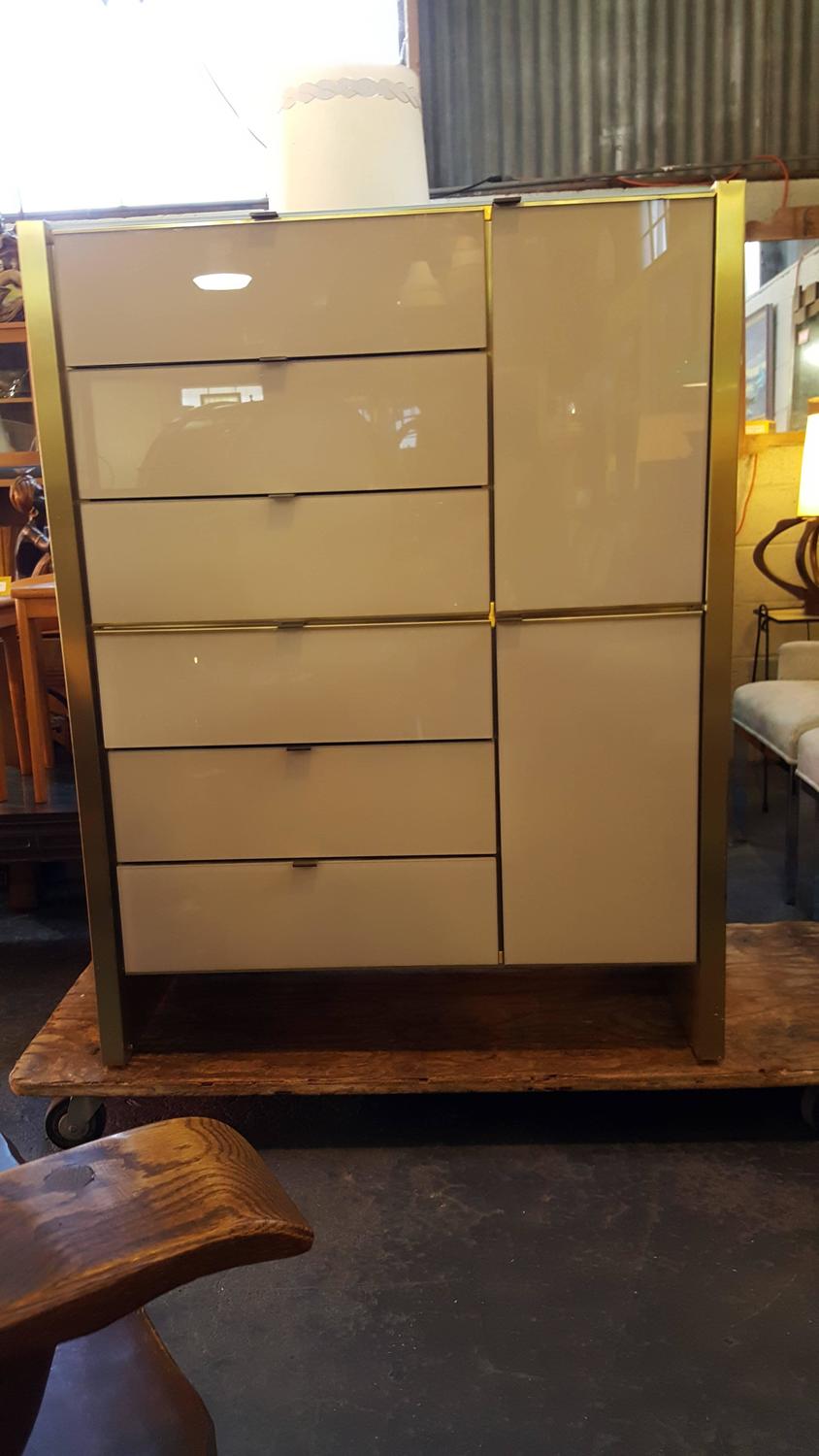 Tall Glass and Brass Dresser by Ello Furniture For Sale at 1stdibs