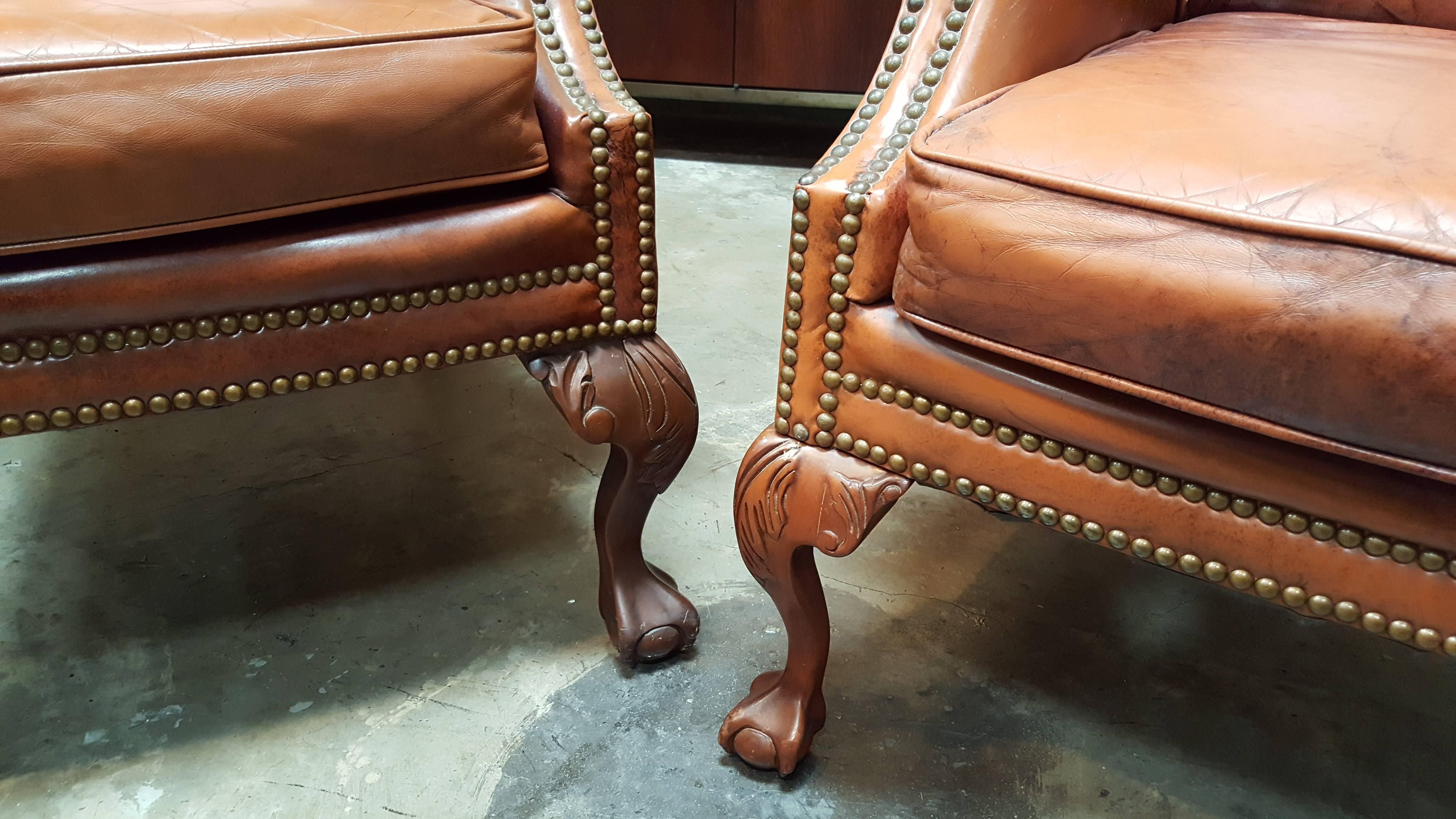 Leather Club Chairs by Schafer Brothers In Good Condition In Fulton, CA