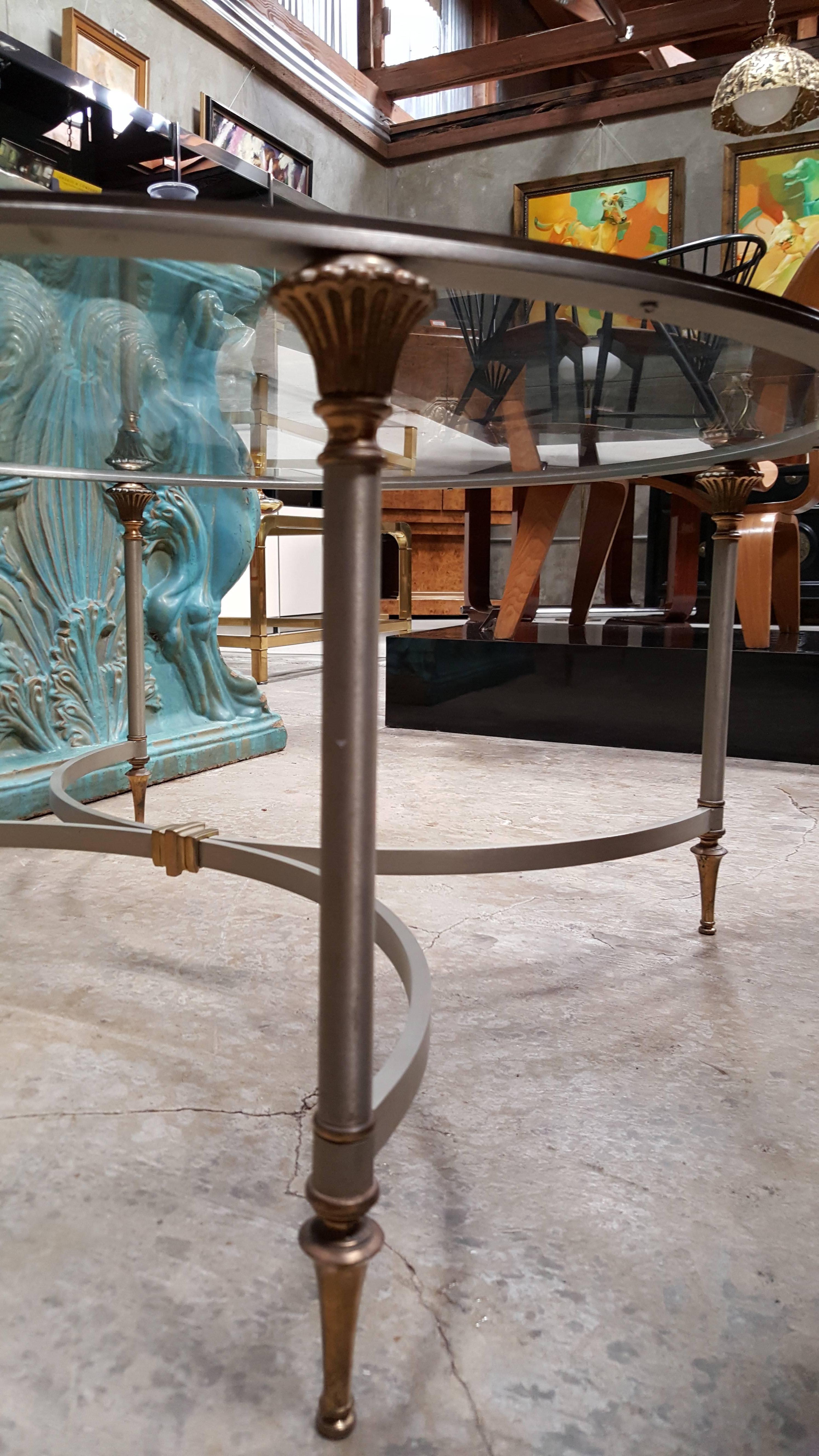 Italian Steel and Brass Circular Glass Top Coffee Table