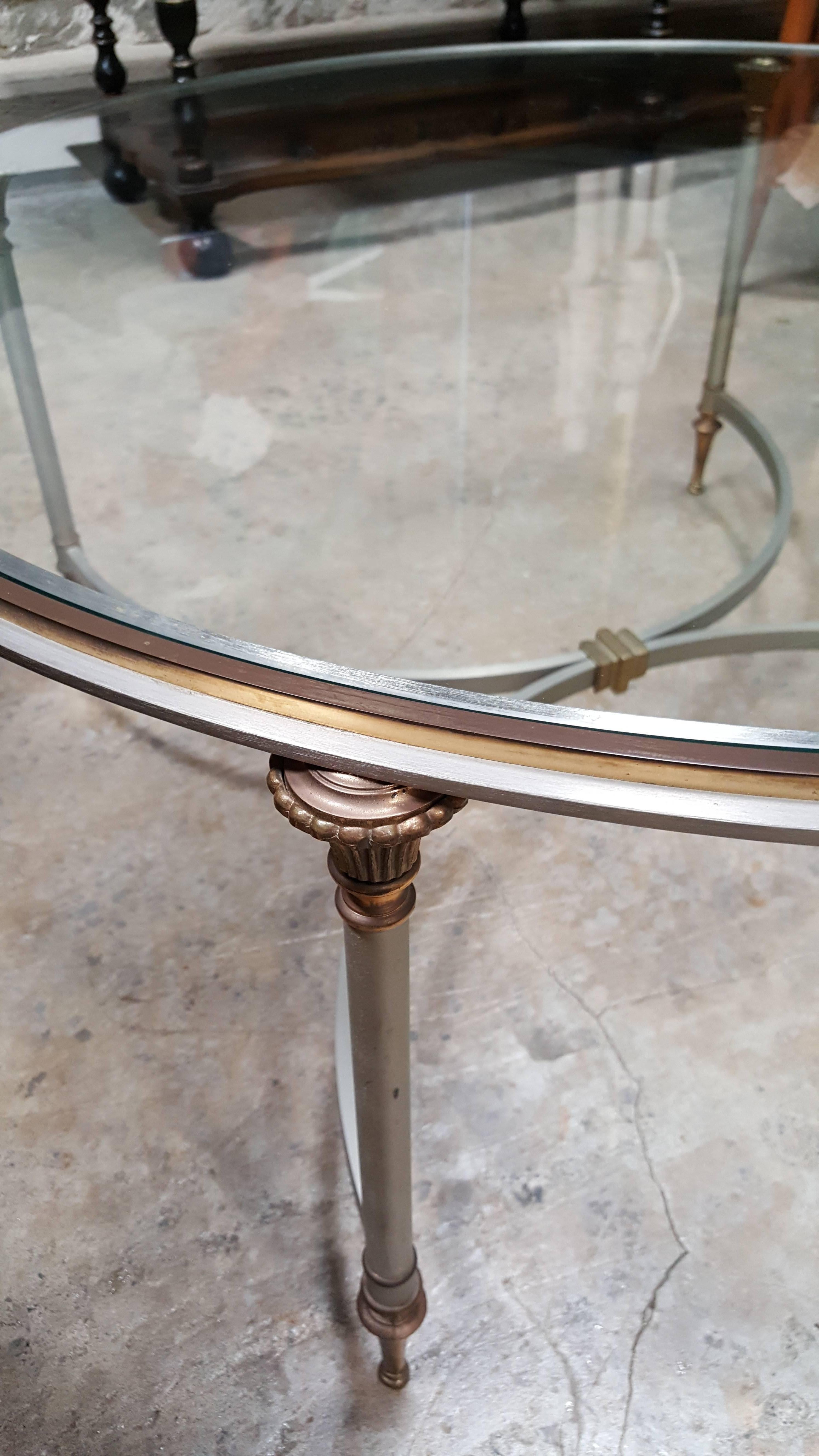 Steel and Brass Circular Glass Top Coffee Table In Excellent Condition In Fulton, CA