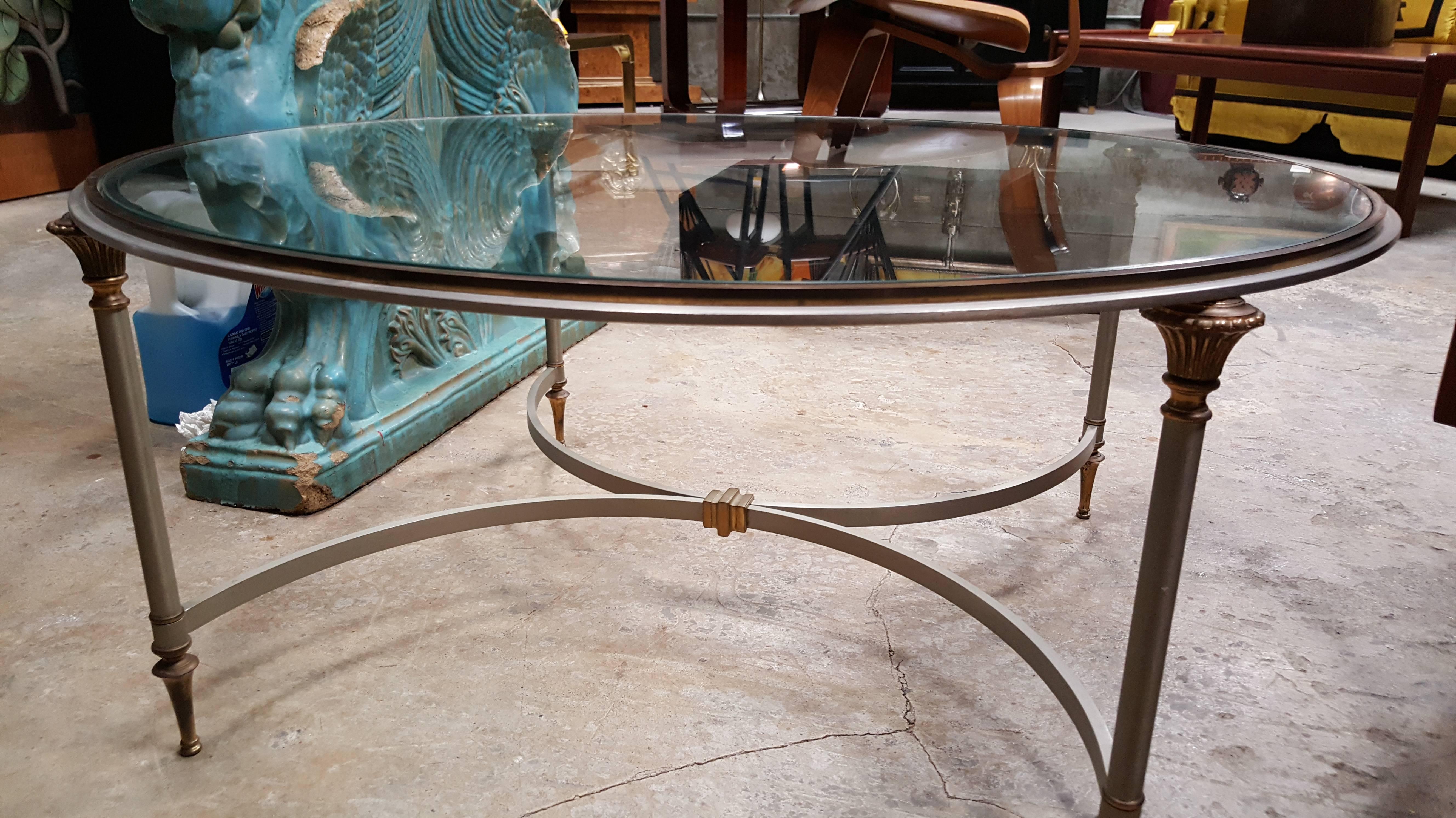 20th Century Steel and Brass Circular Glass Top Coffee Table