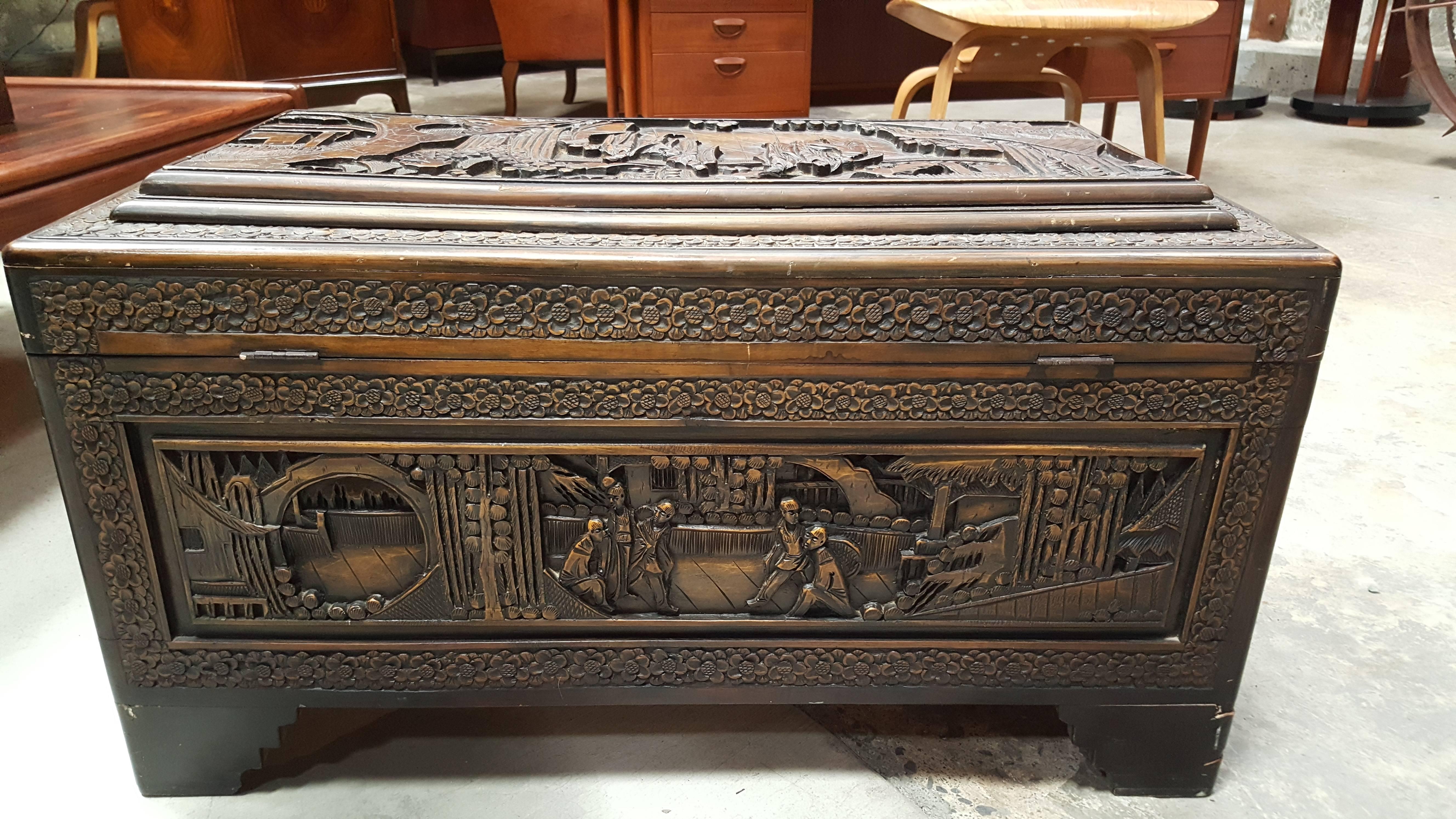 High Relief Carved Chinese Trunk 1