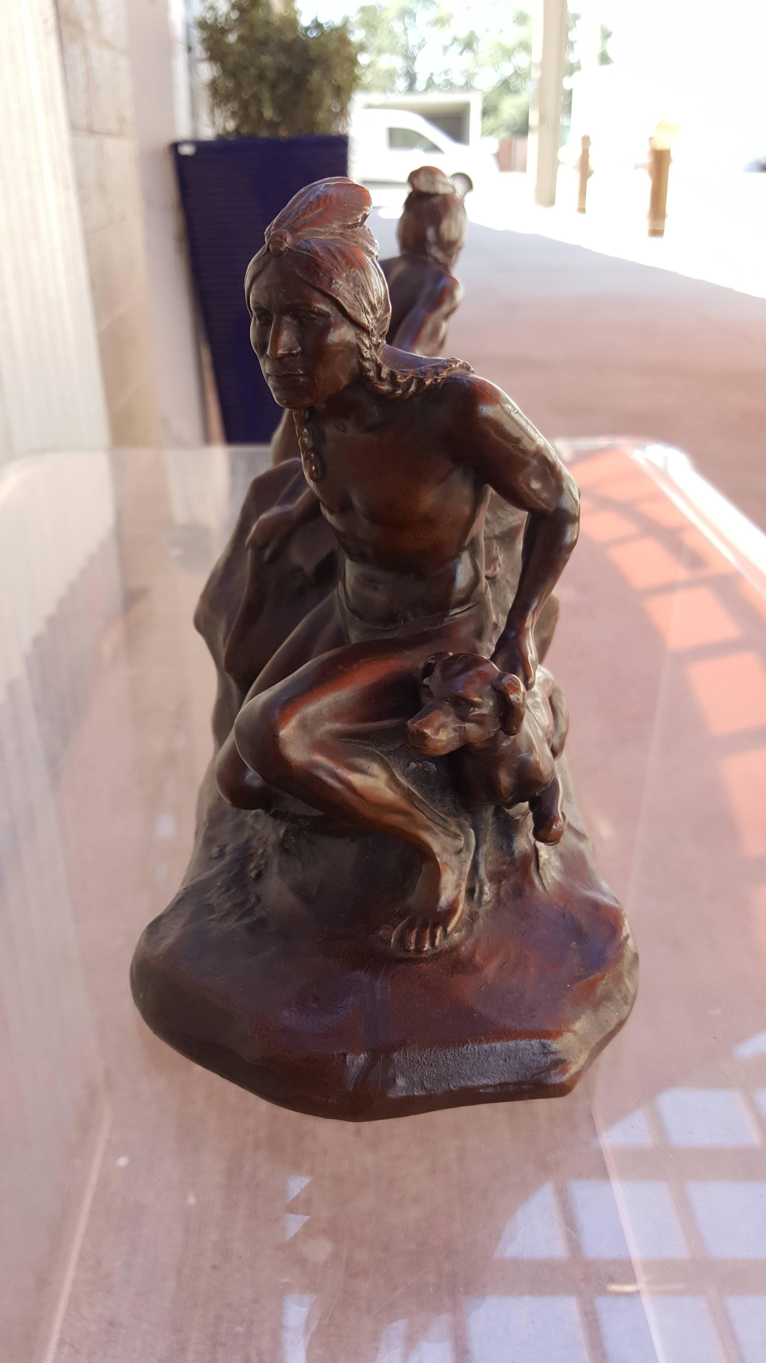 1930s Figural Bronzed Bookends of American Indian Brave In Excellent Condition In Fulton, CA