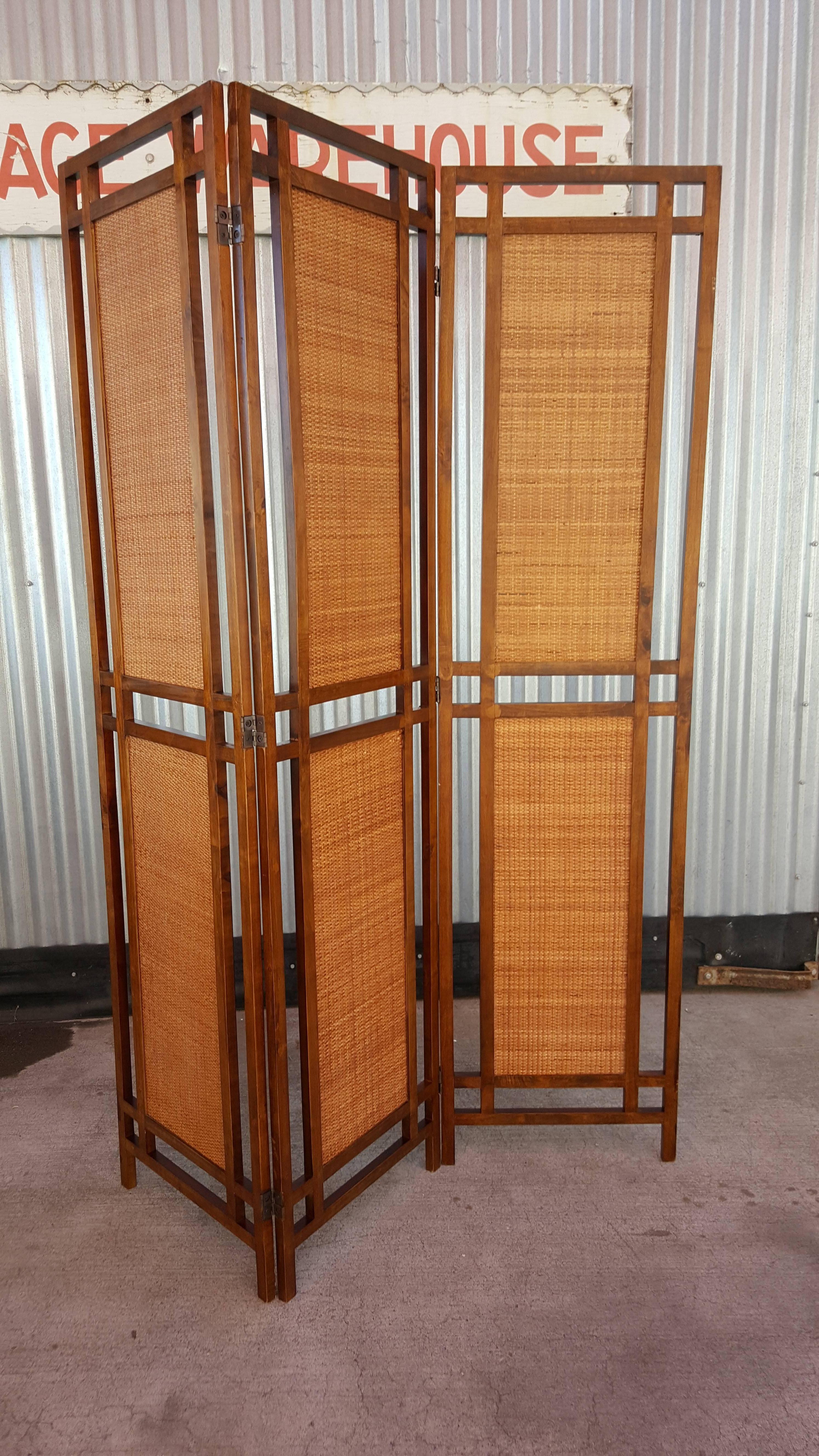 Rattan and Wood Room Divider / Screen 1