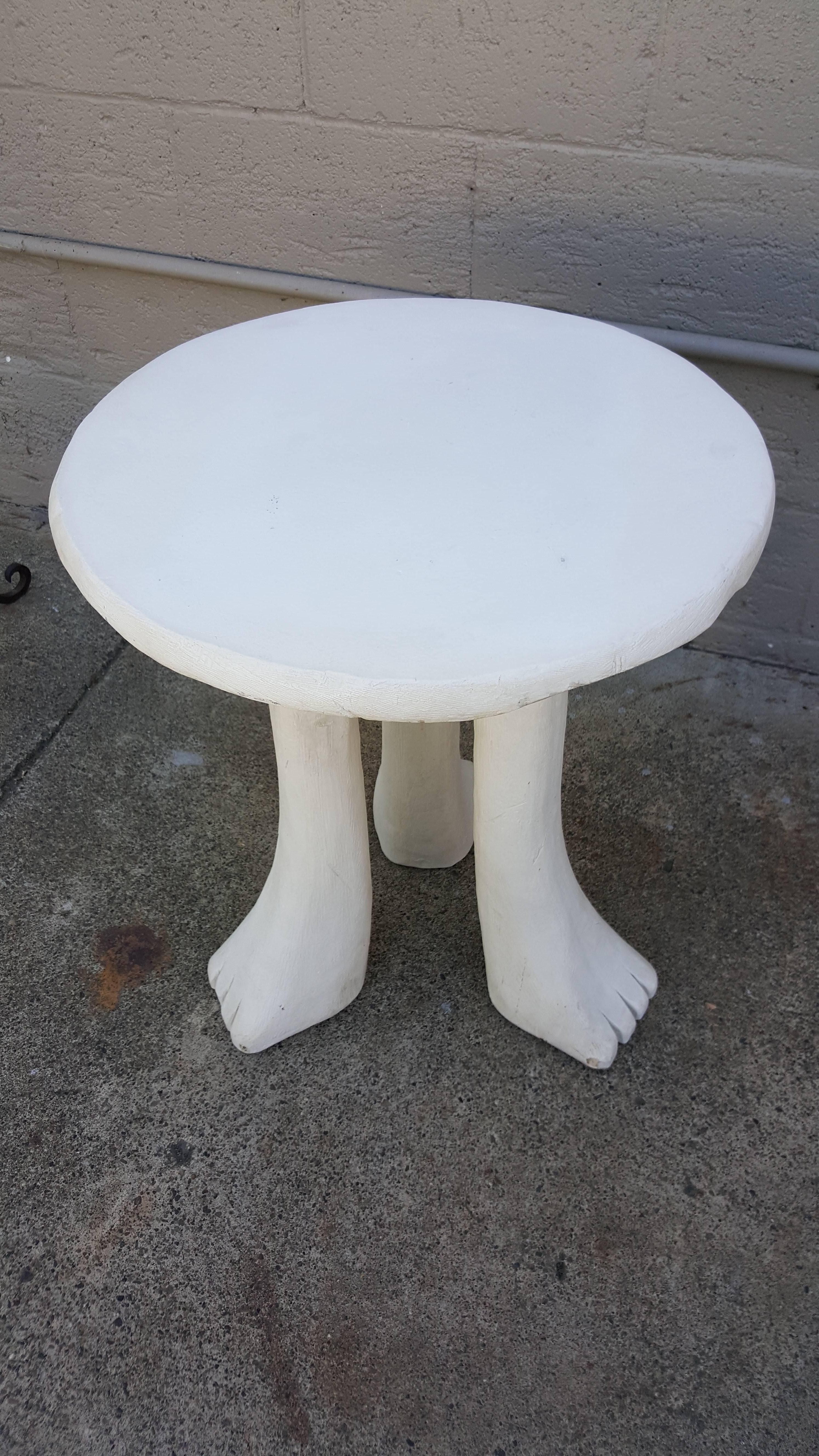1970s painted cement and plaster "Africa" end table designed by John Dickinson. Large version measuring 25.75 inches H. Dickinson grew up in Berkeley and went to Parsons School of Design. He returned to San Francisco in 1956 and launched