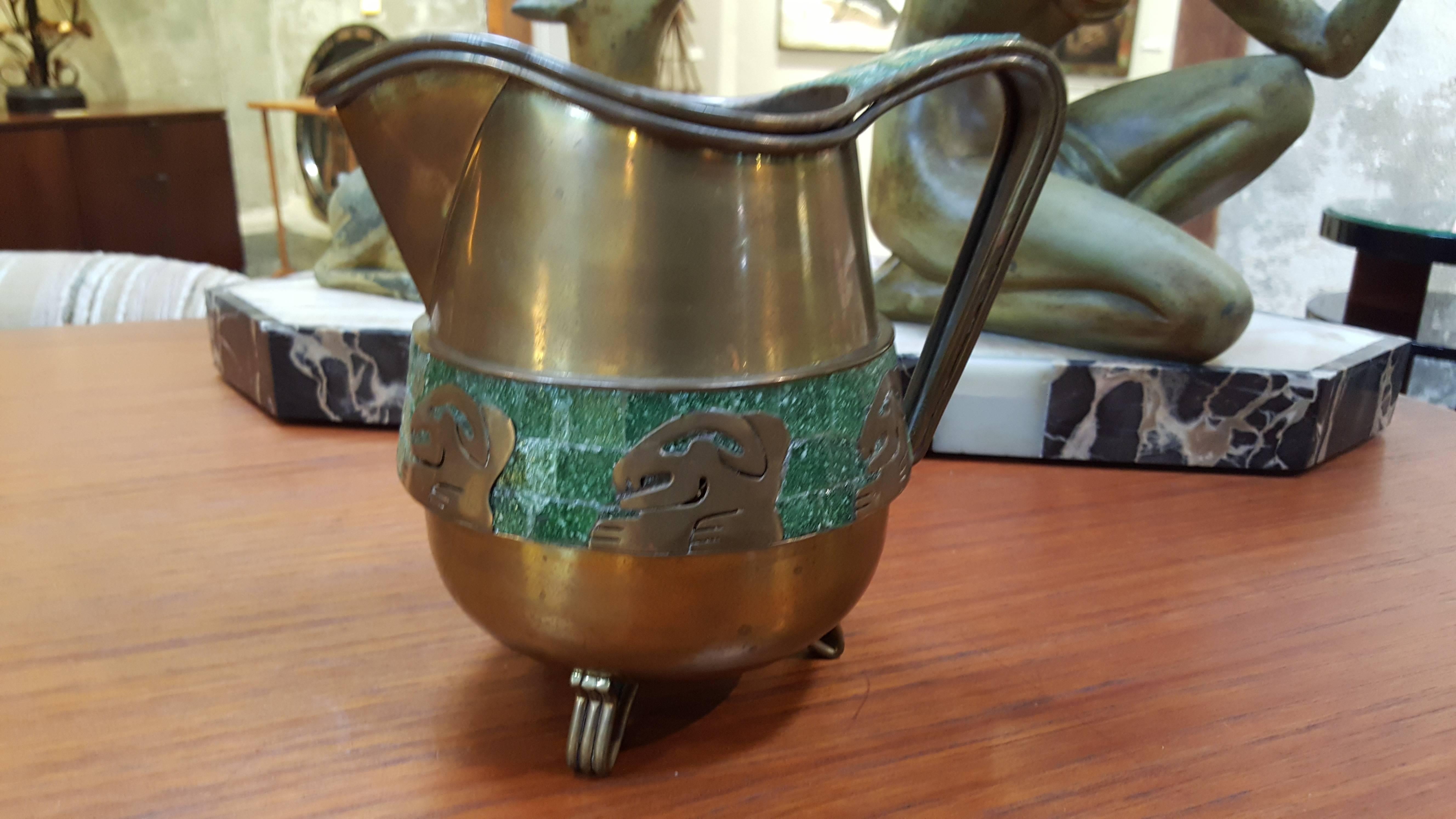Brass Mosaic Tile Pitcher by Salvador Teran For Sale