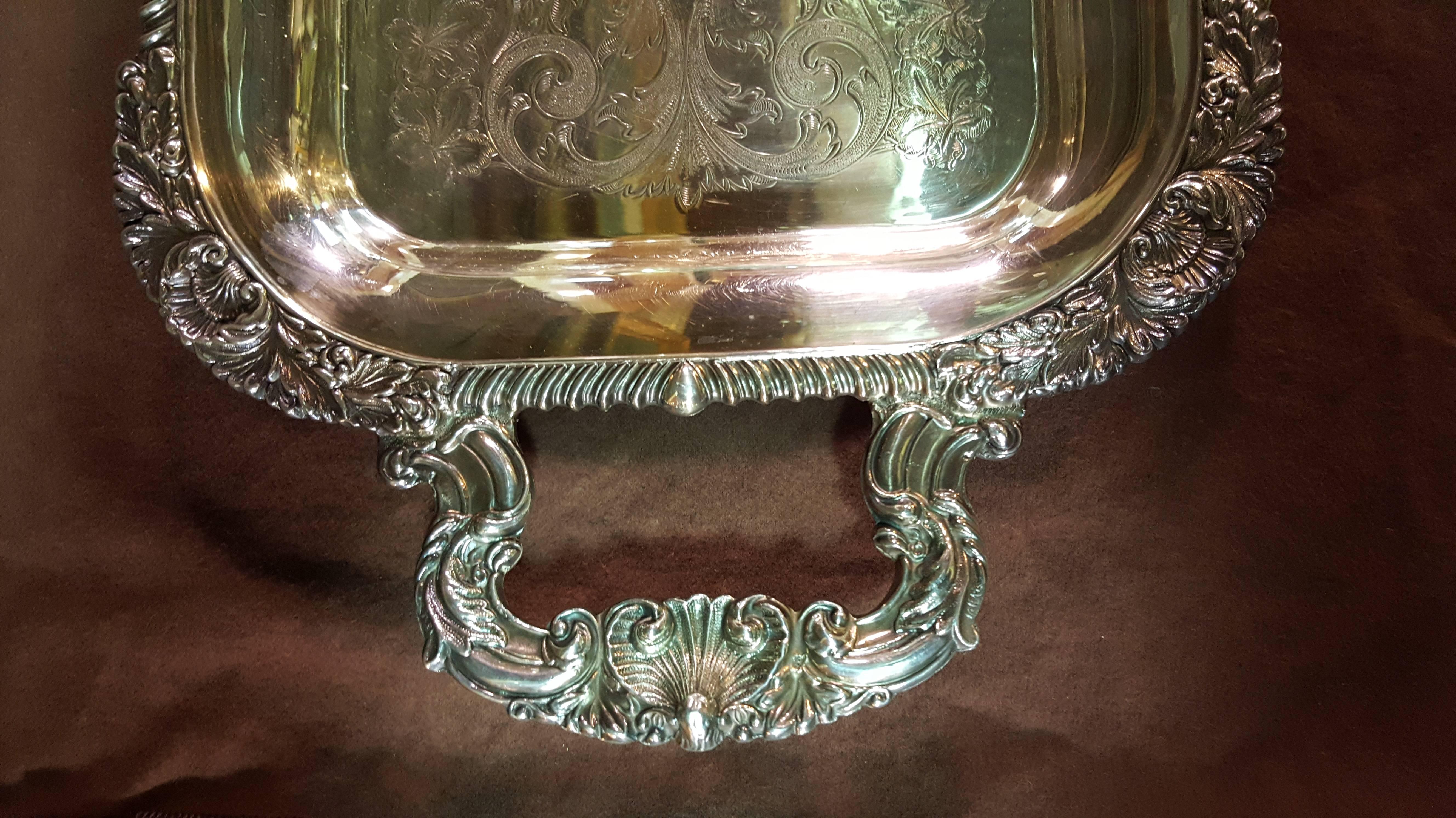 Cheltenham Sheffield silver plate handled serving tray.