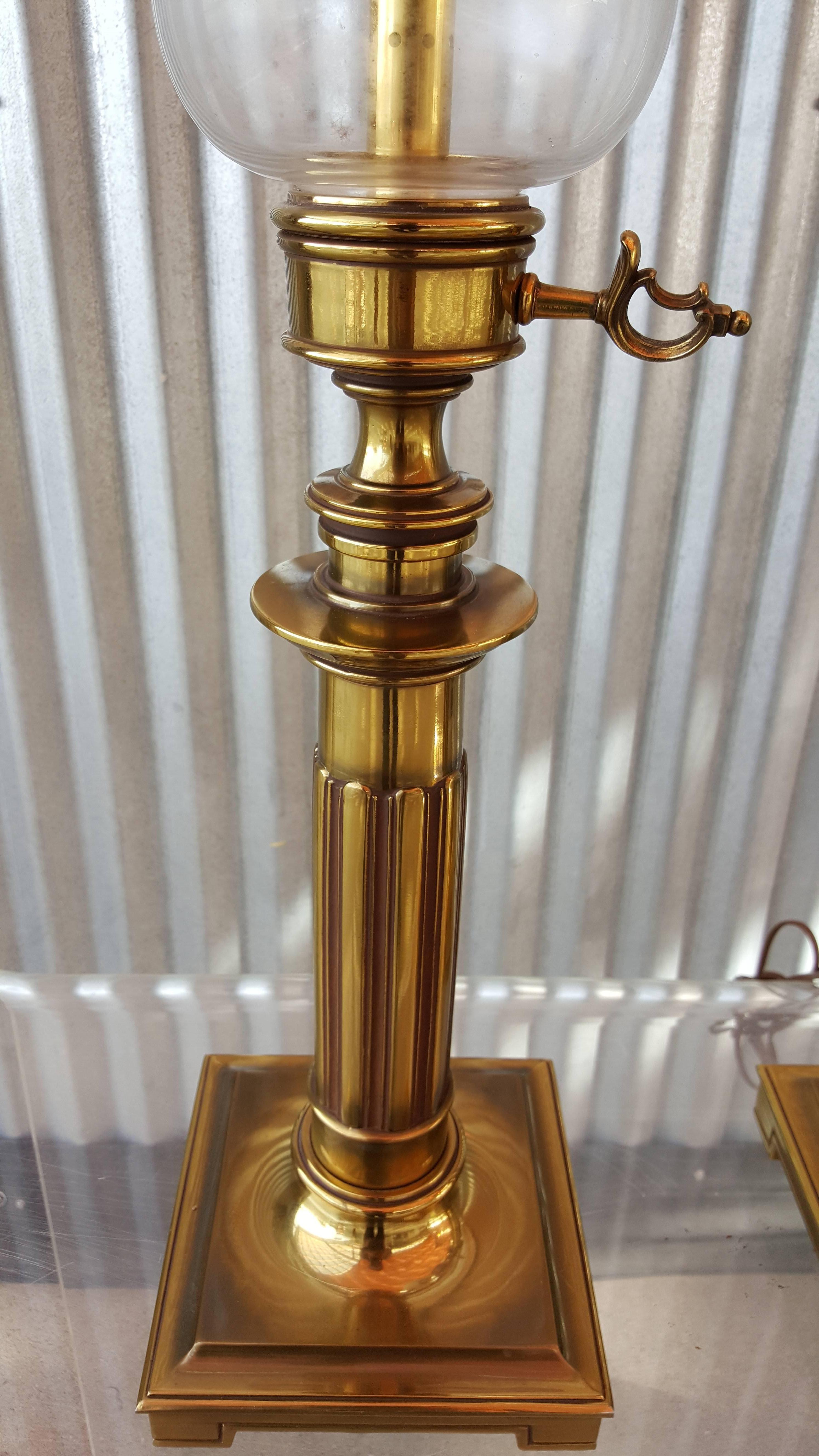 Stiffel Brass and Glass Table Lamps For Sale 1