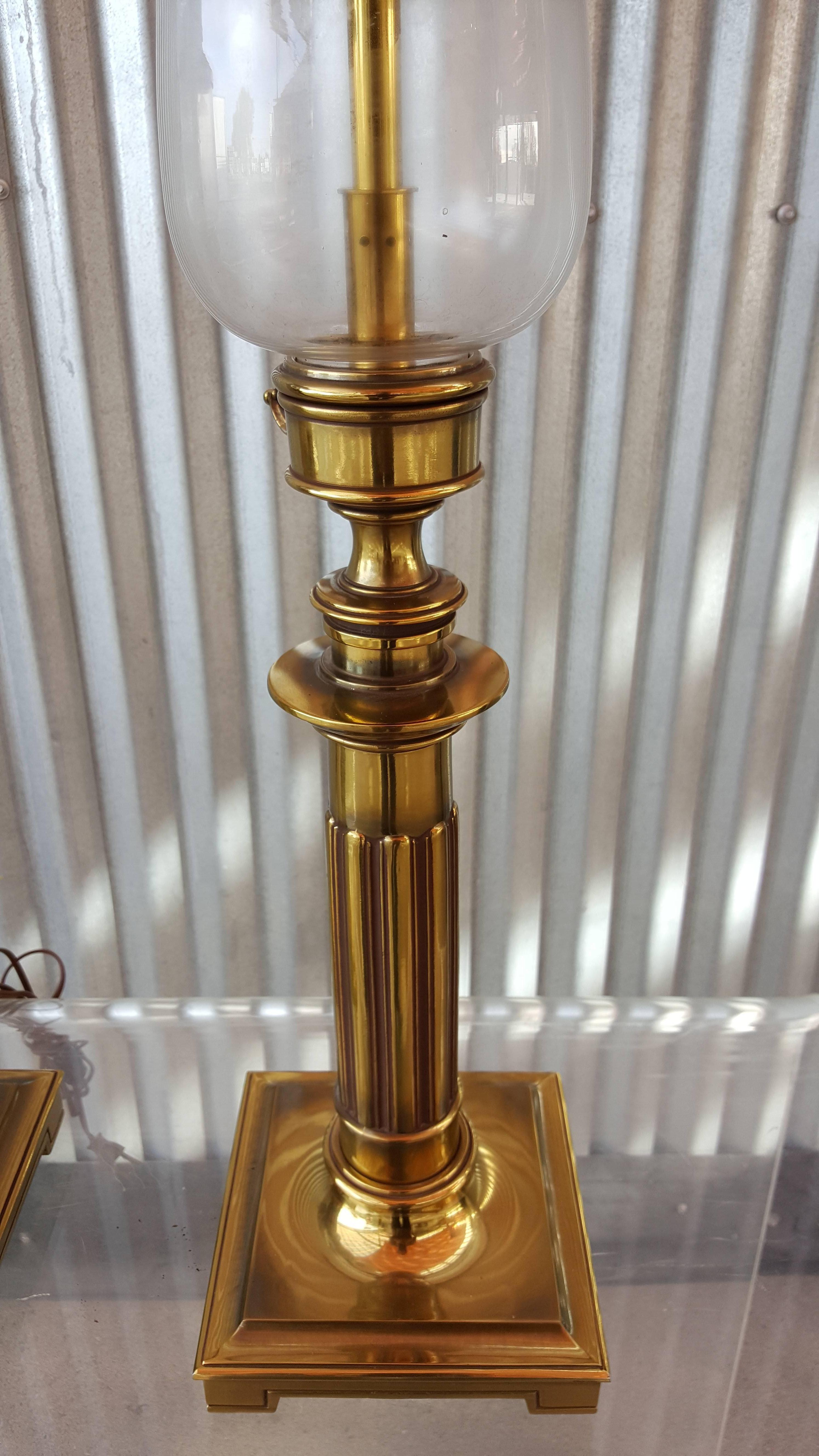 Stiffel Brass and Glass Table Lamps For Sale 2